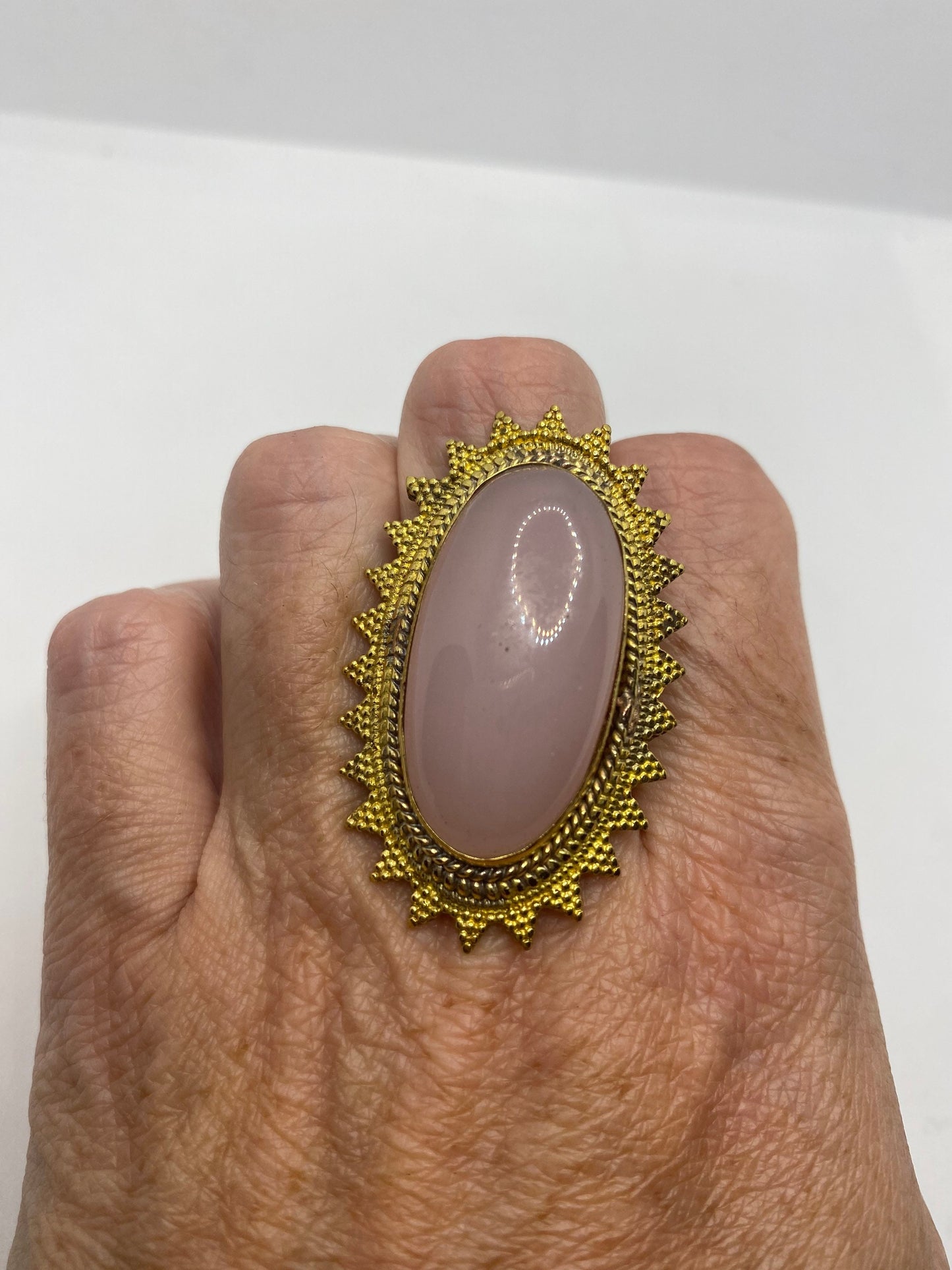 Vintage Genuine Rose Quartz Golden Bronze Ring