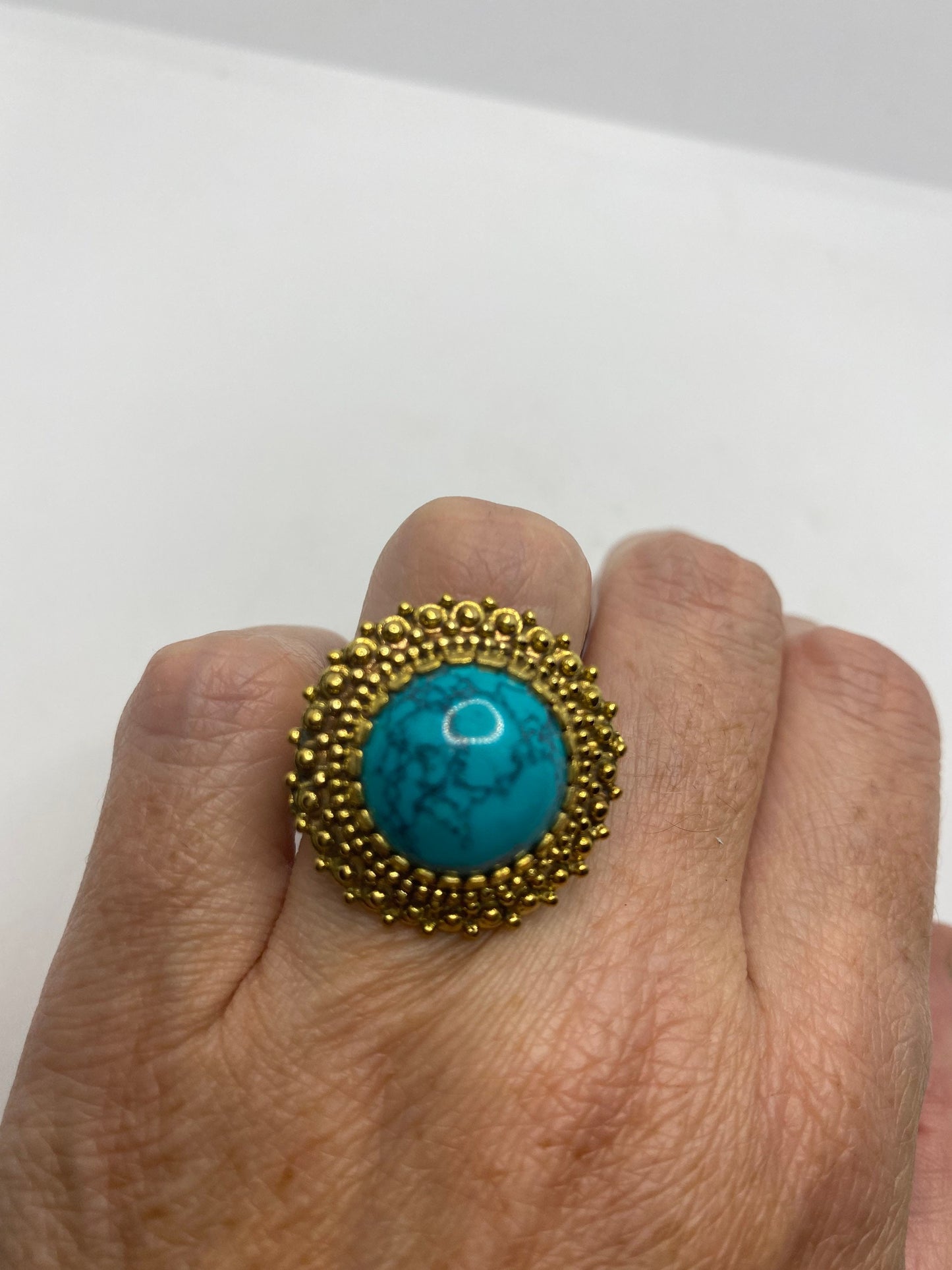 Vintage Tibetan Turquoise Golden Brass Ring