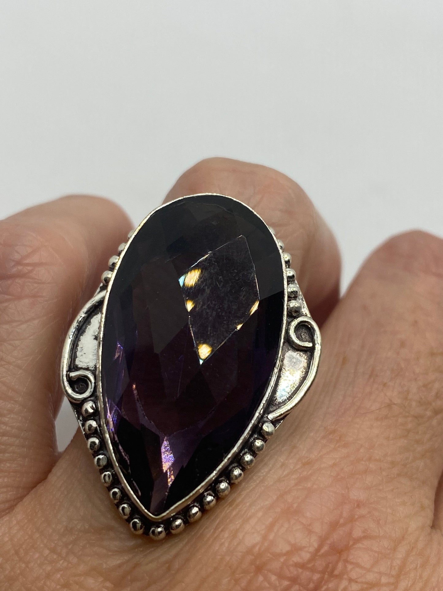 Vintage Genuine Purple Amethyst Glass Ring Size 5.5