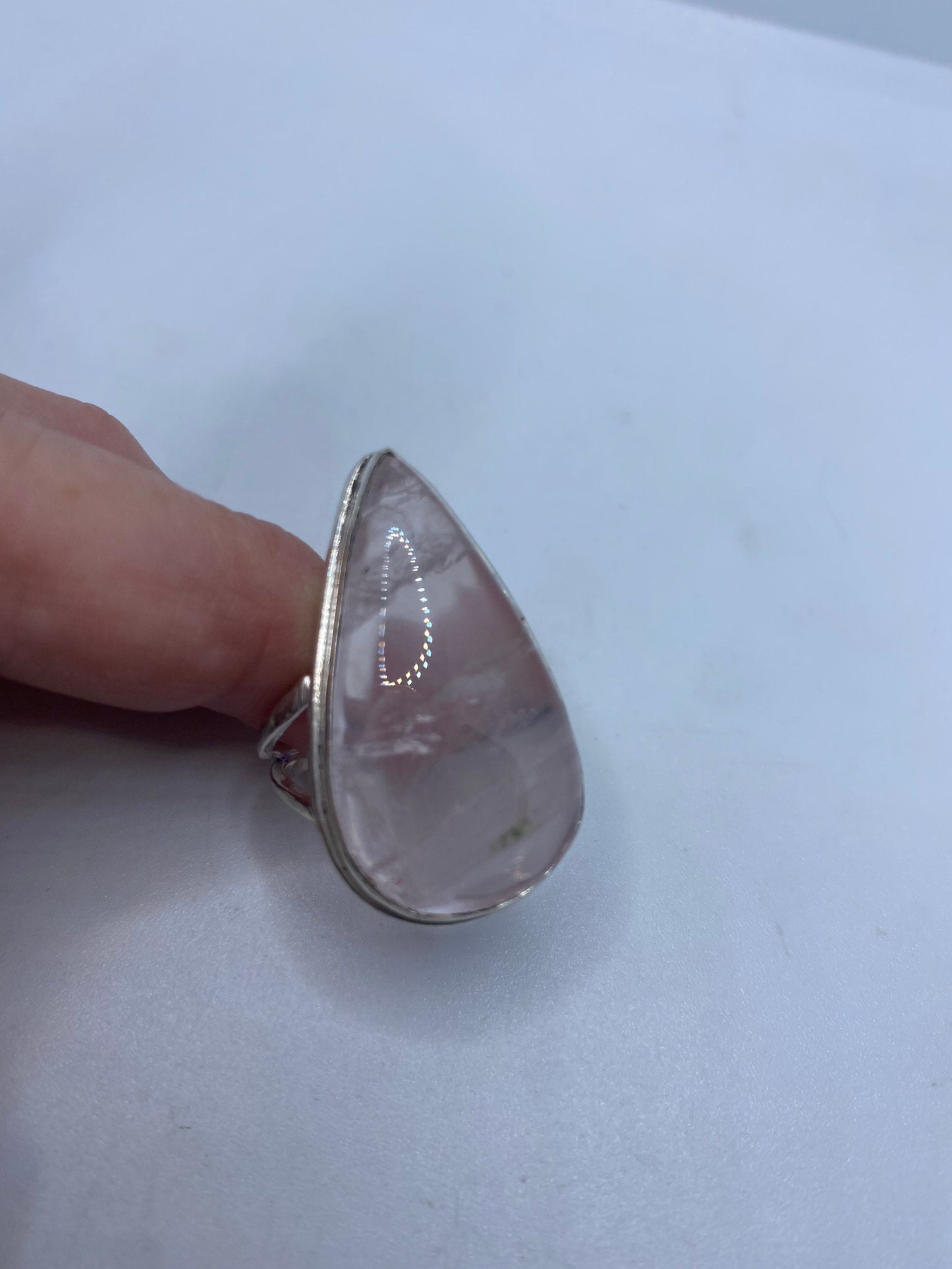 Vintage Genuine Rose Quartz Silver Ring