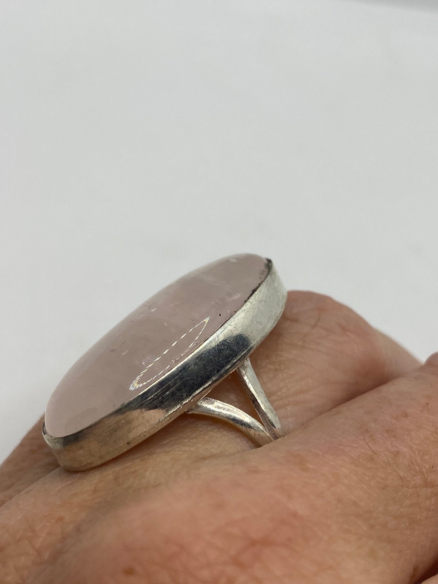 Vintage Genuine Rose Quartz Silver Ring