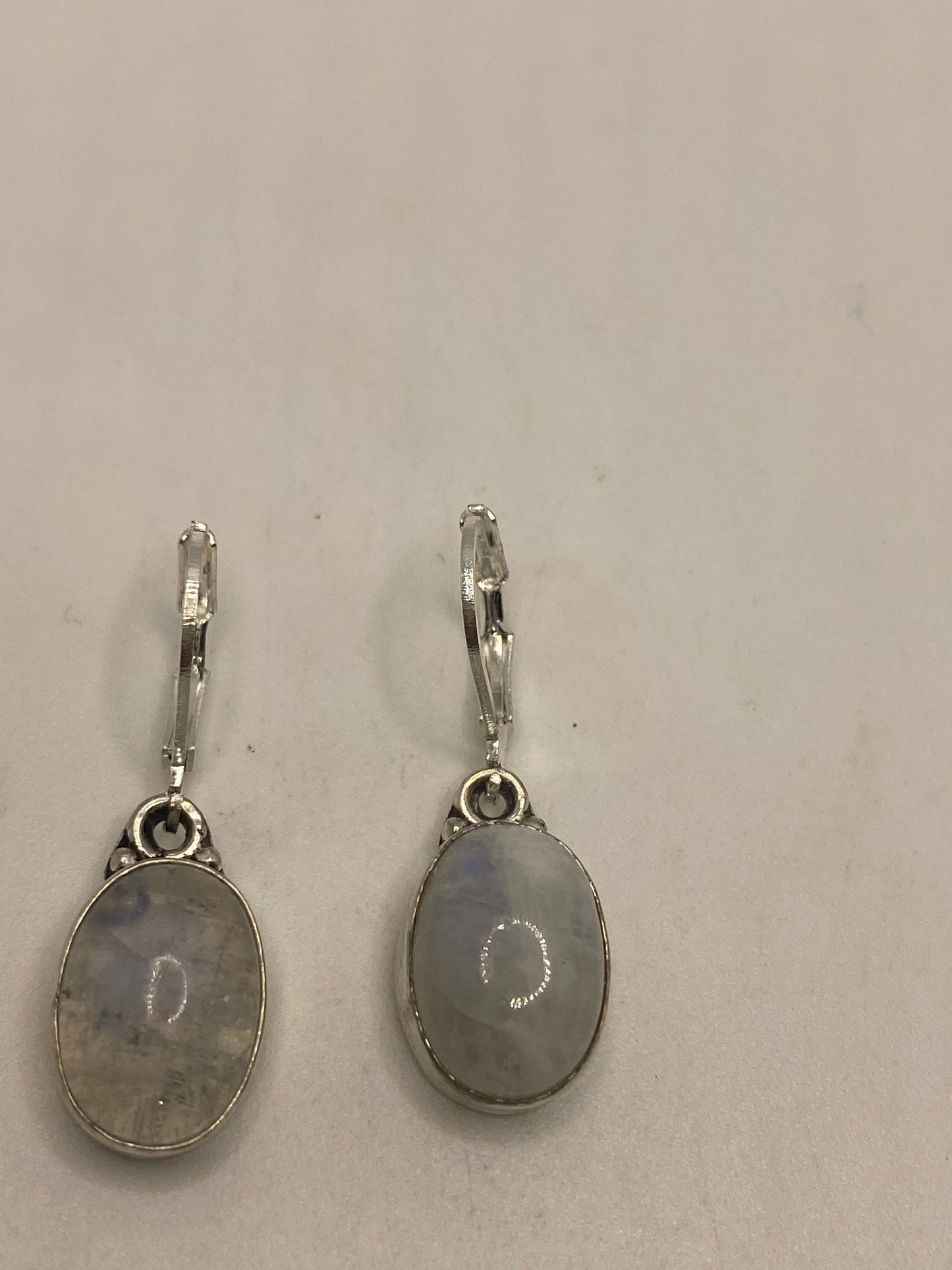 Vintage Rainbow Moonstone Sterling Silver Lever Back leaf Dangle Earrings