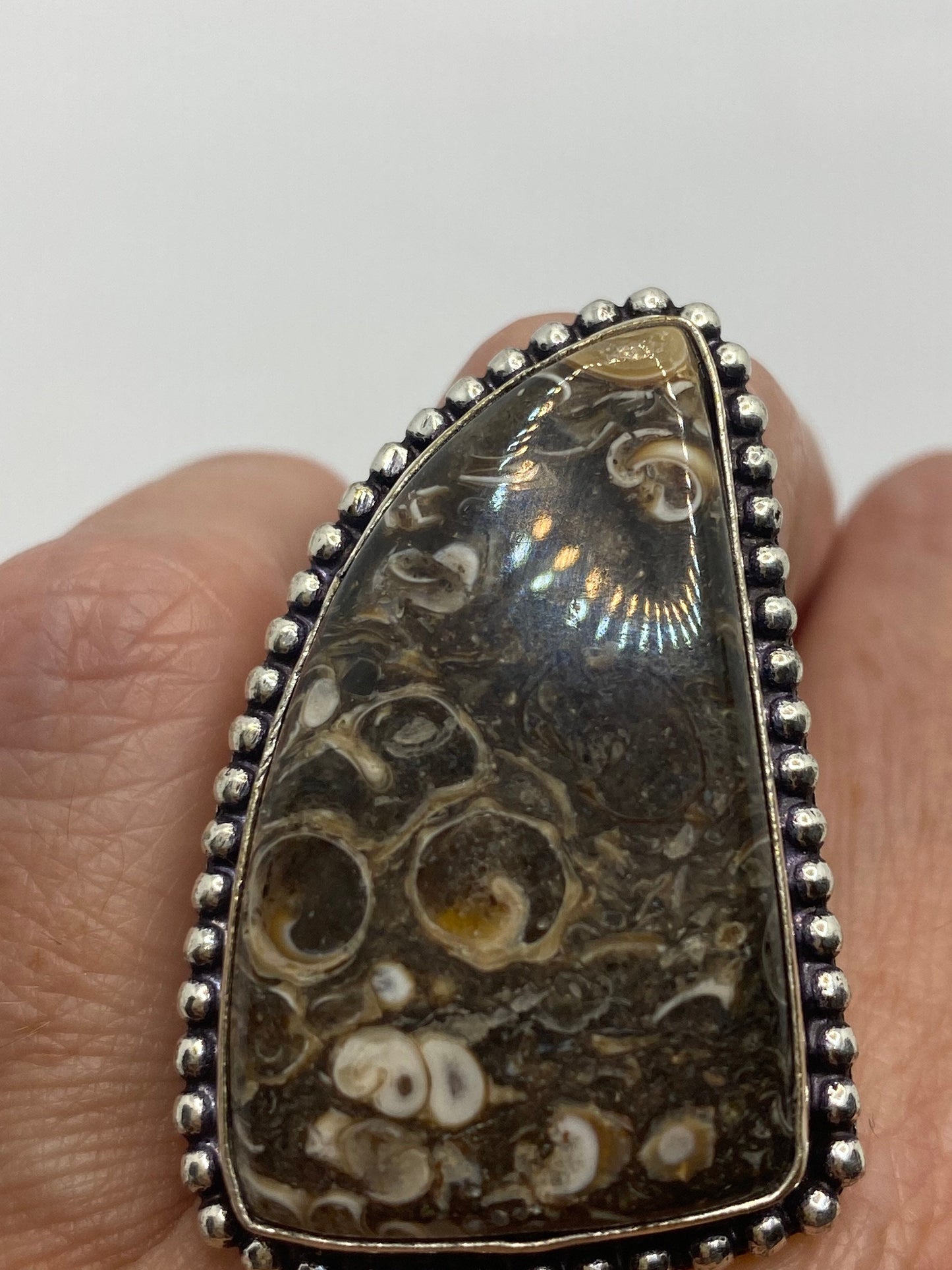Vintage Brown Fossil agate Cocktail Ring