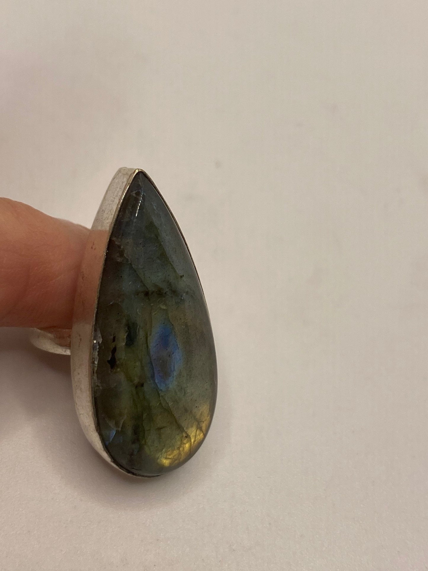 Vintage Green Rainbow Labradorite Silver Statement Ring