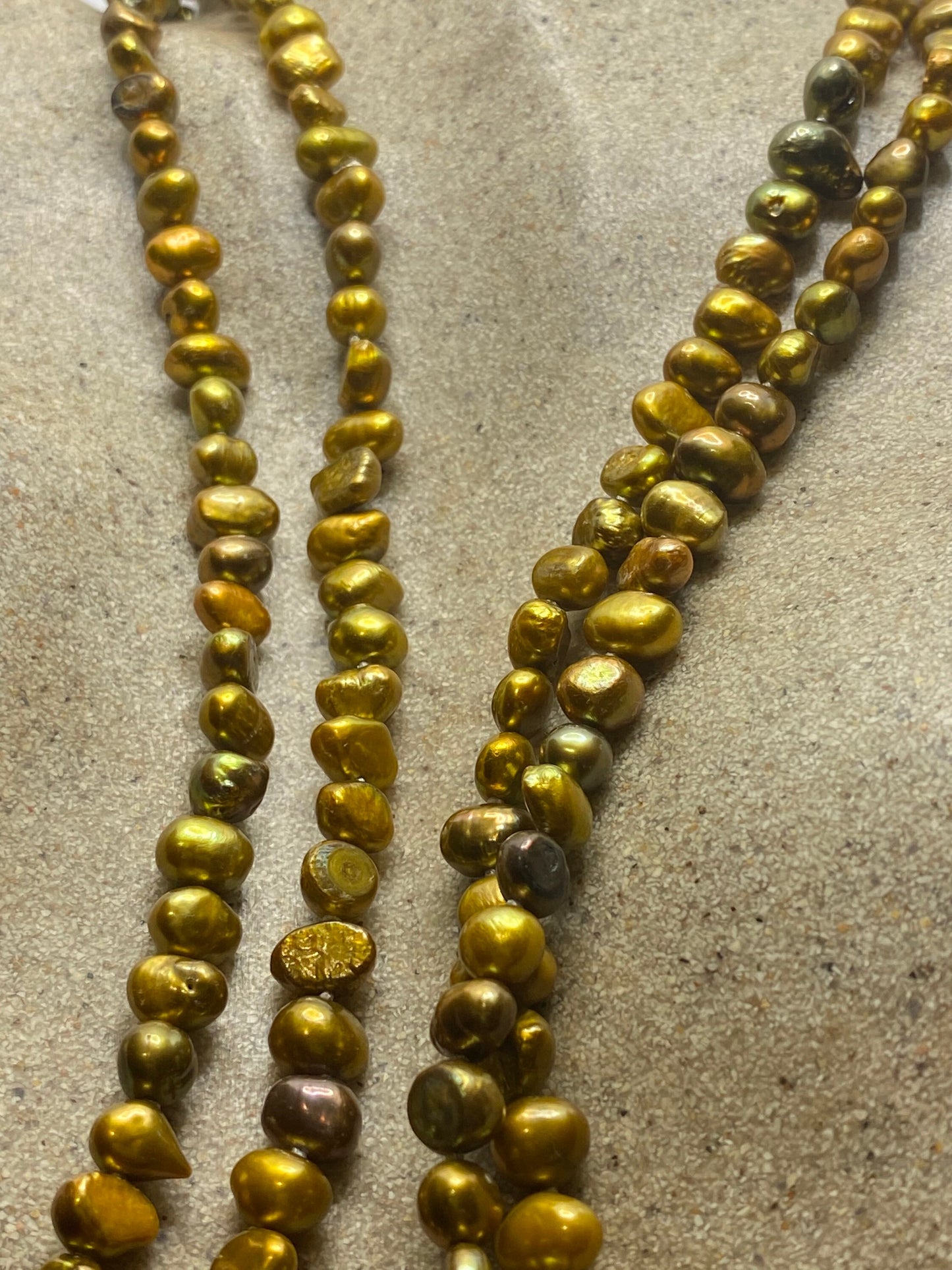 Vintage Hand Knotted Bronze Pearl 48 in Necklace