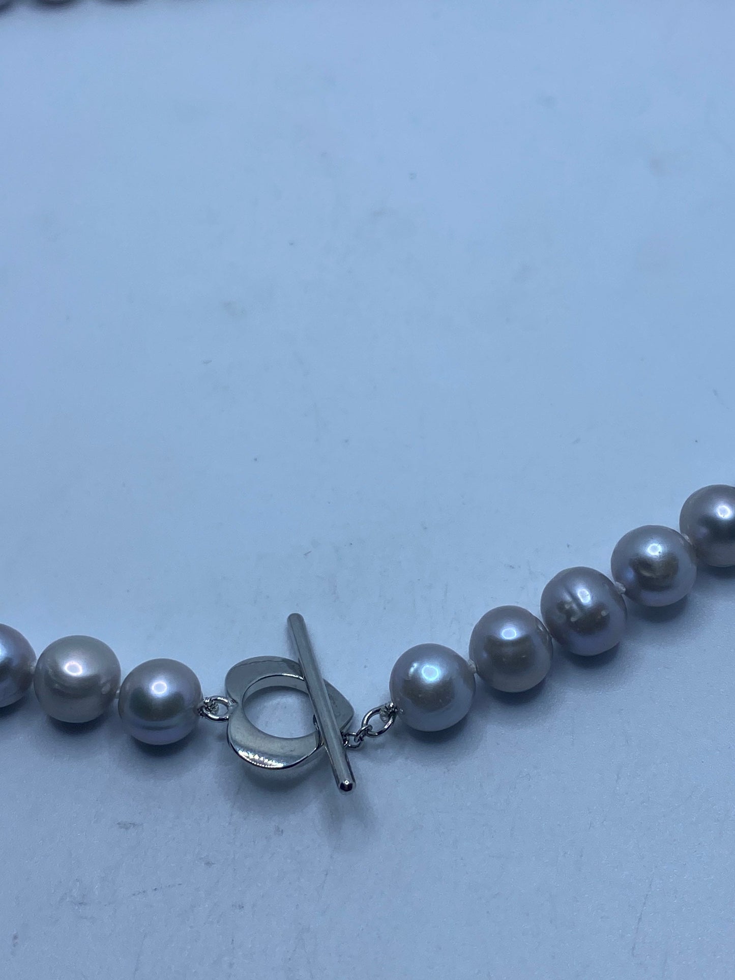 Vintage Hand Knotted Gray Pearl 18 in Heart Toggle Necklace