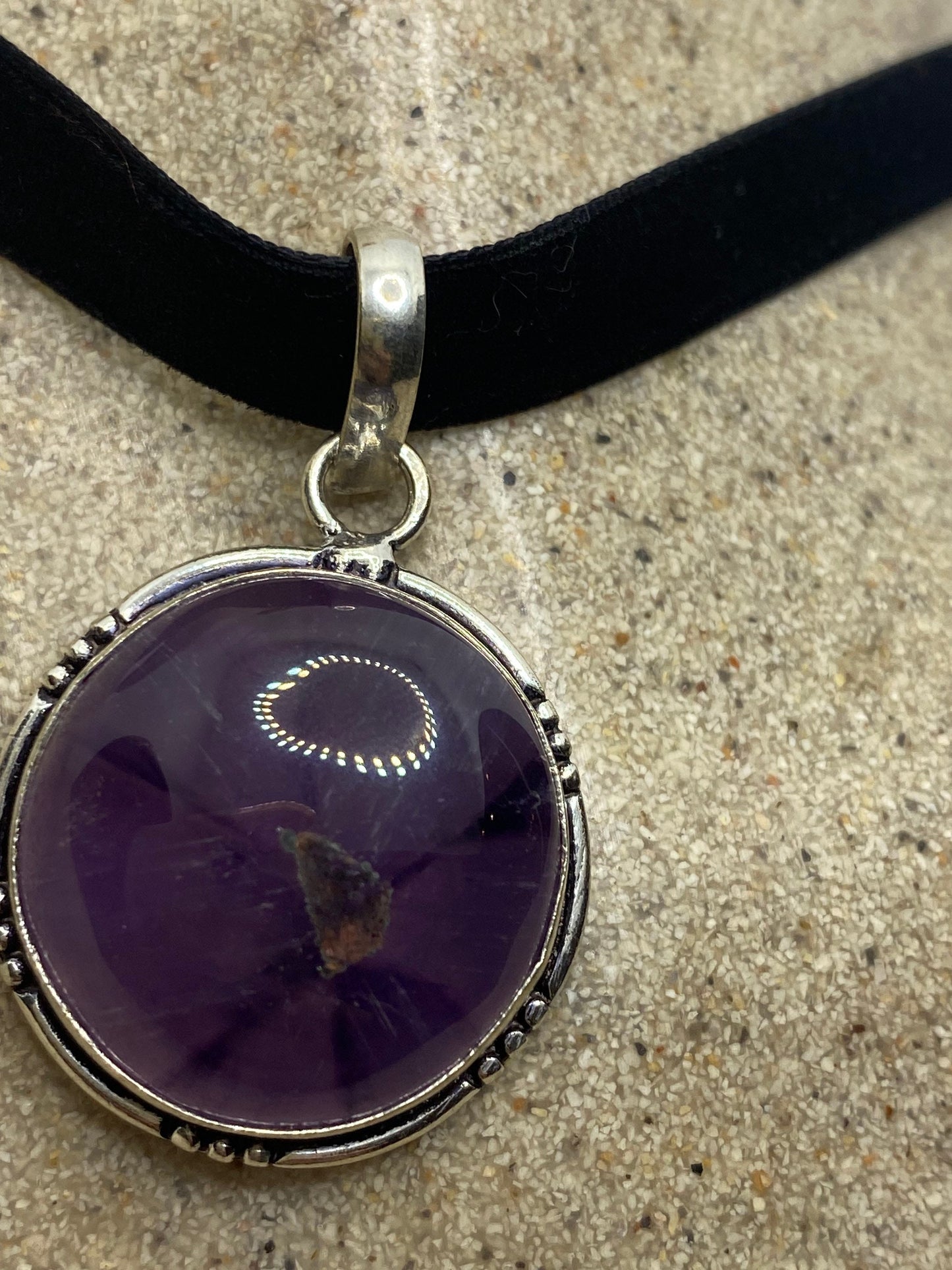 Bohemian Cabochon Cut Droplet Deep Purple Genuine Amethyst Necklace