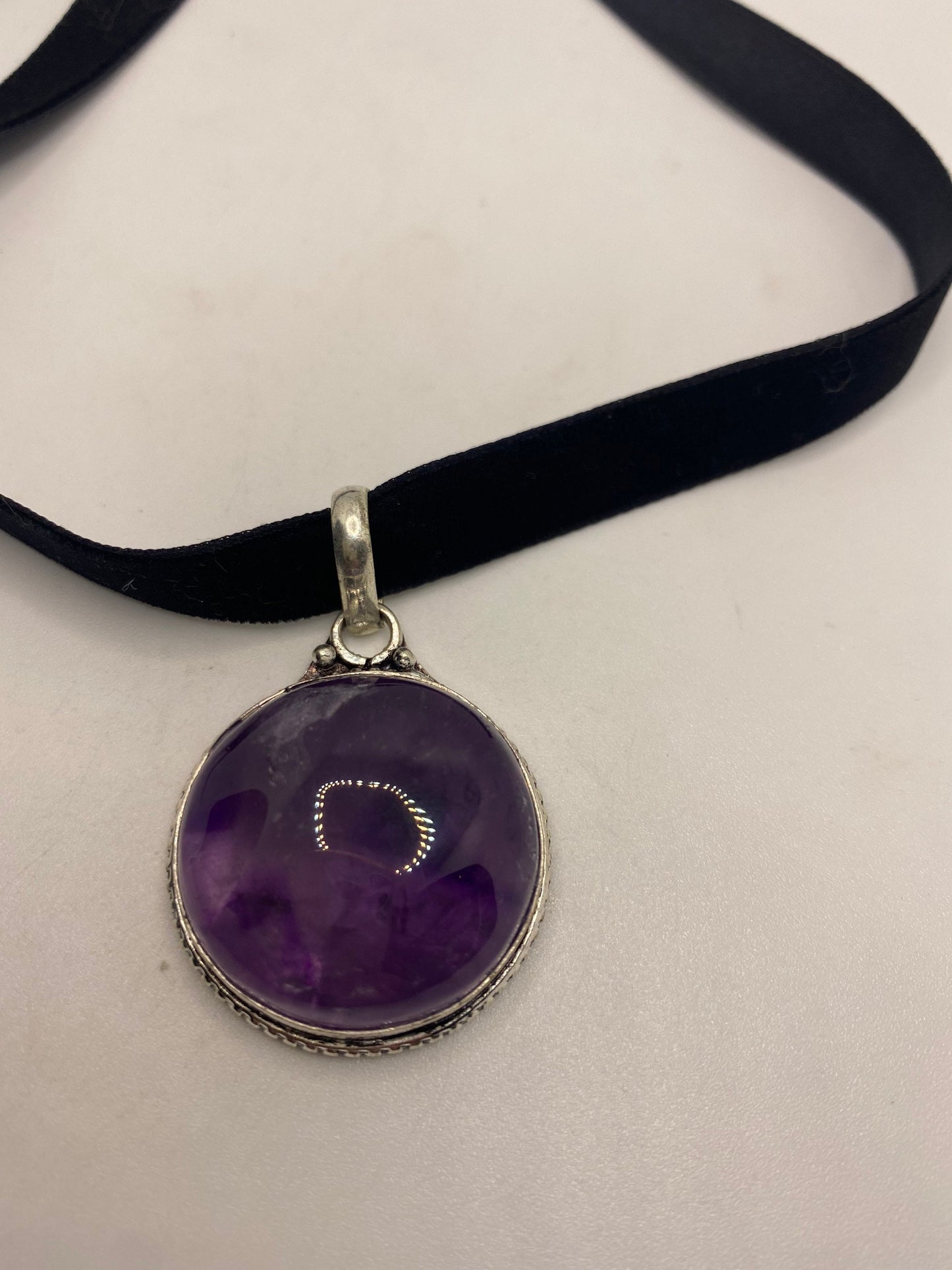 Bohemian Cabochon Cut Droplet Deep Purple Genuine Amethyst Necklace