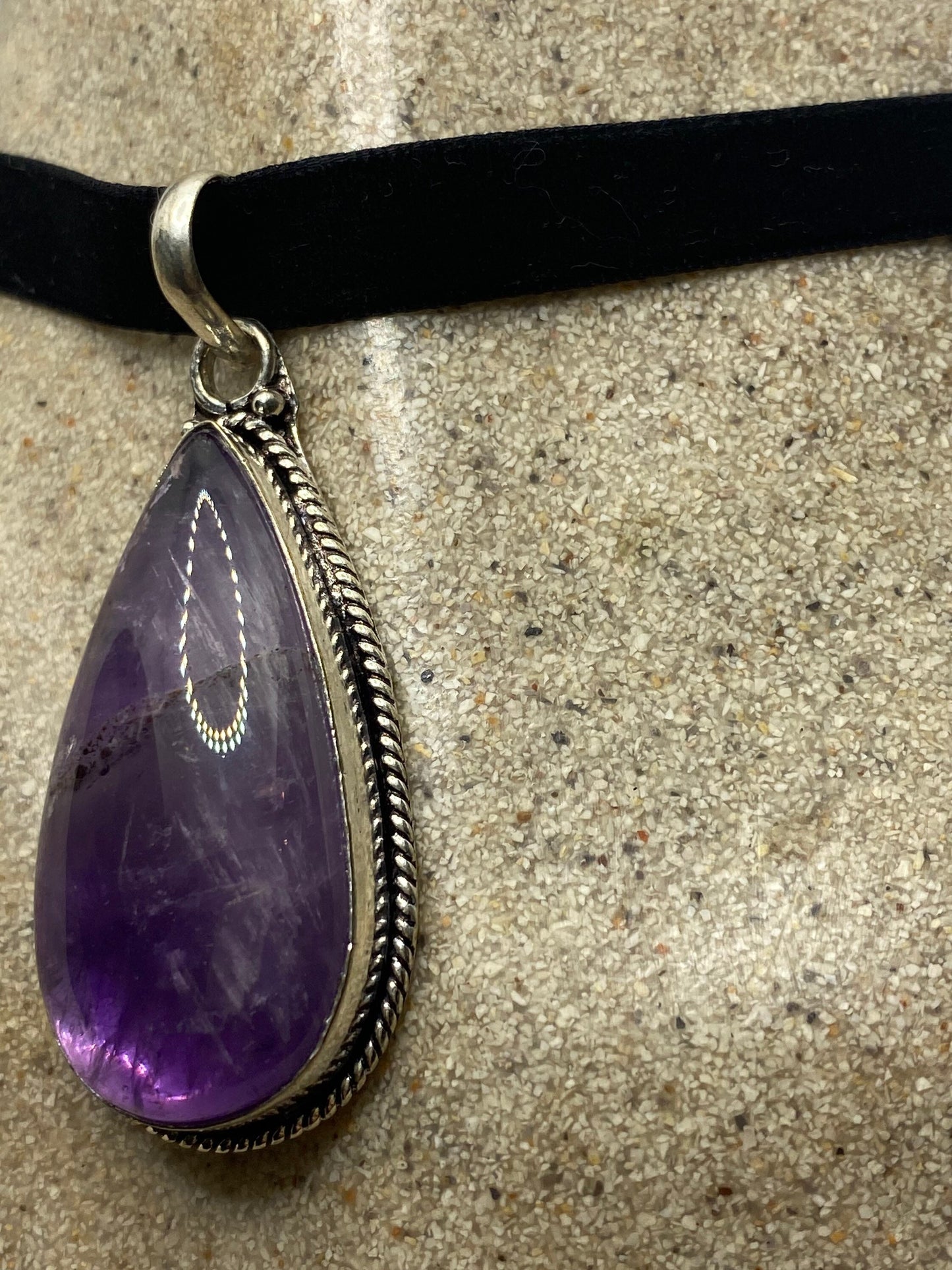 Bohemian Cabochon Cut Droplet Deep Purple Genuine Amethyst Necklace