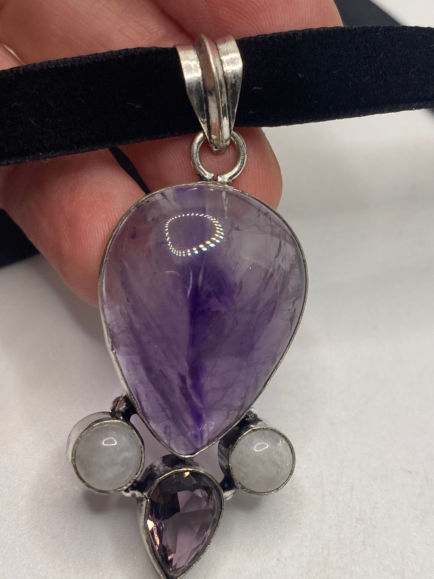 Bohemian Cabochon Cut Droplet Deep Purple Genuine Amethyst Necklace