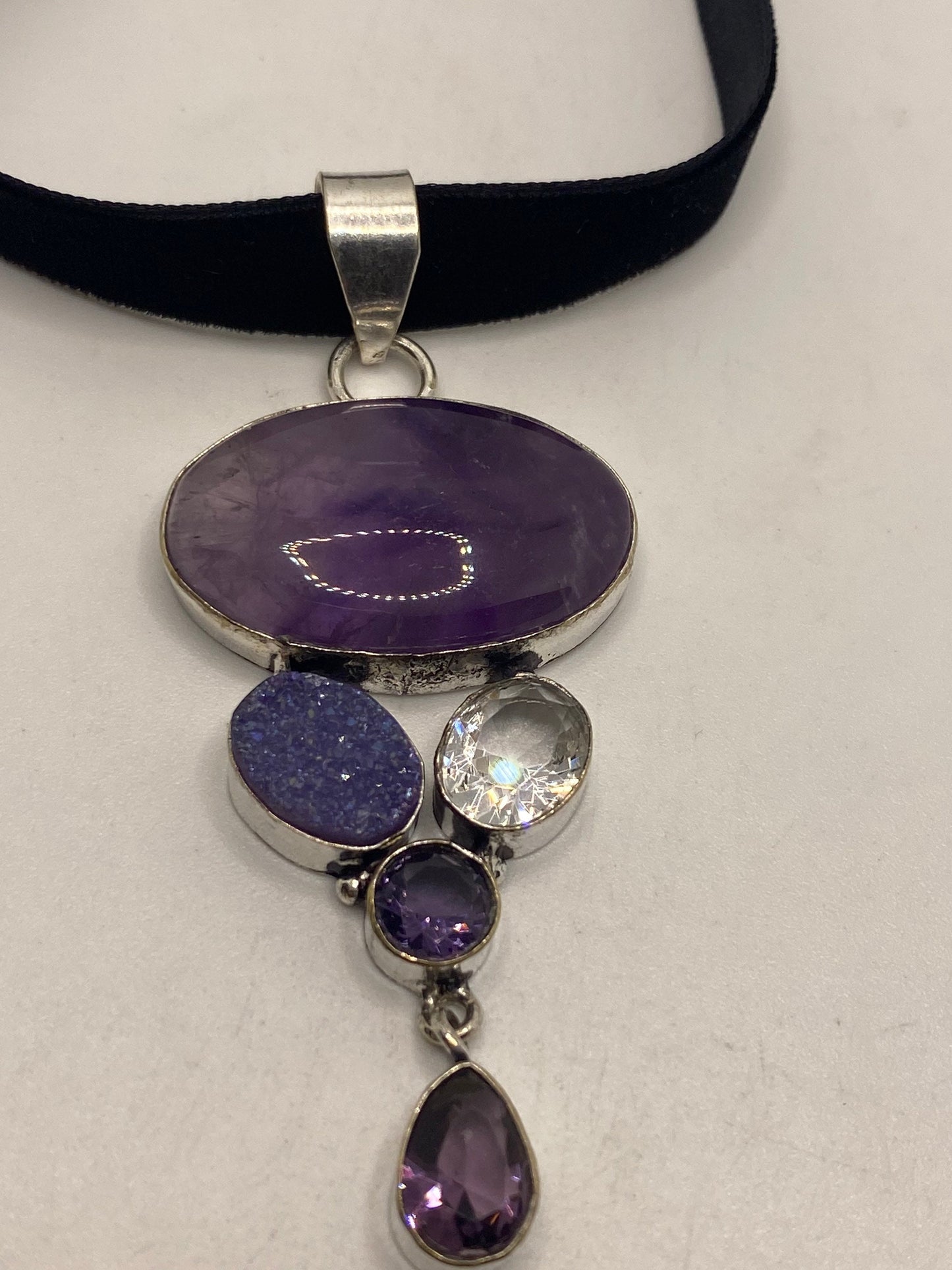 Bohemian Cabochon Cut Droplet Deep Purple Genuine Amethyst Necklace