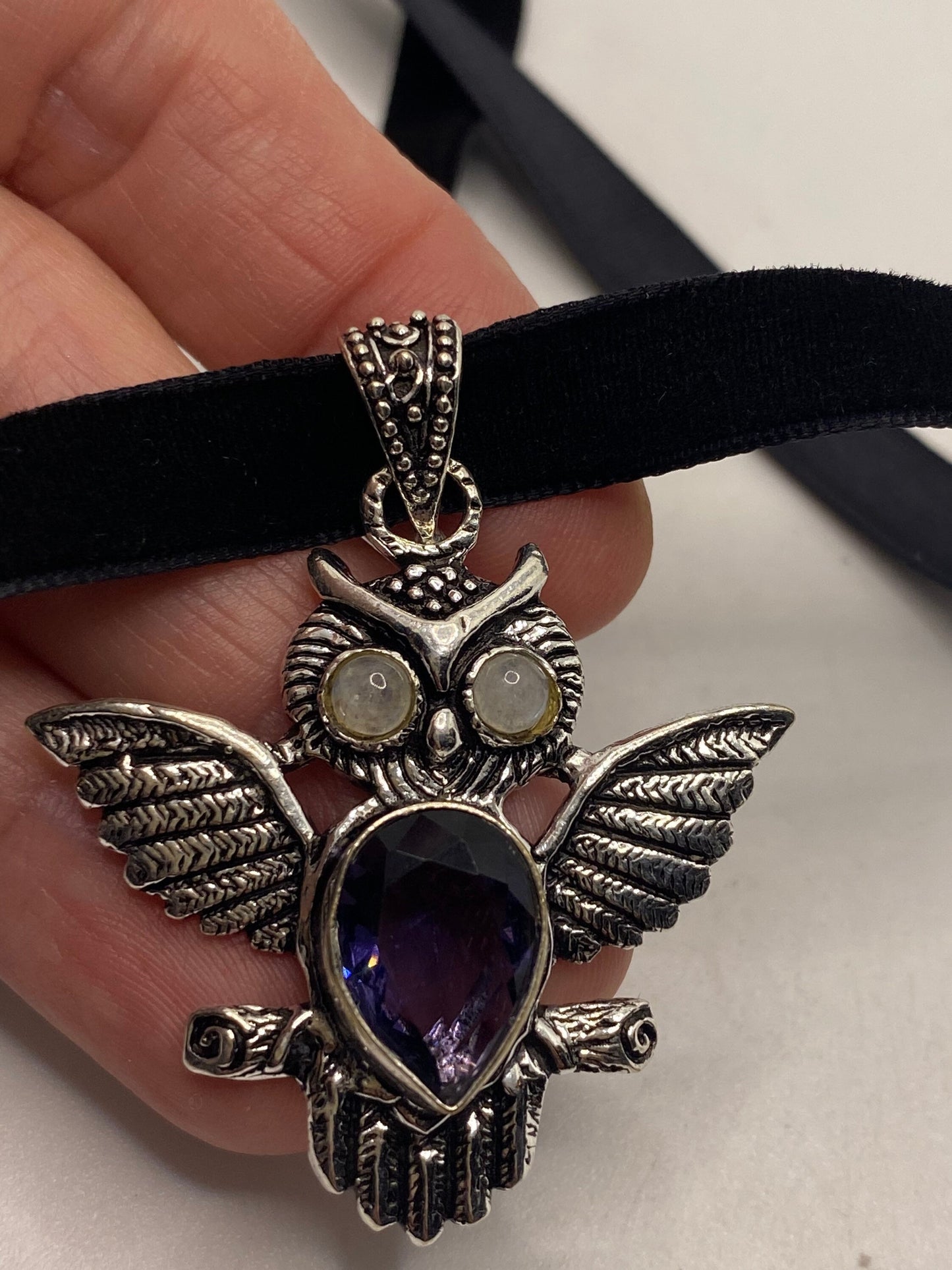 Vintage Purple Amethyst Owl Choker Necklace