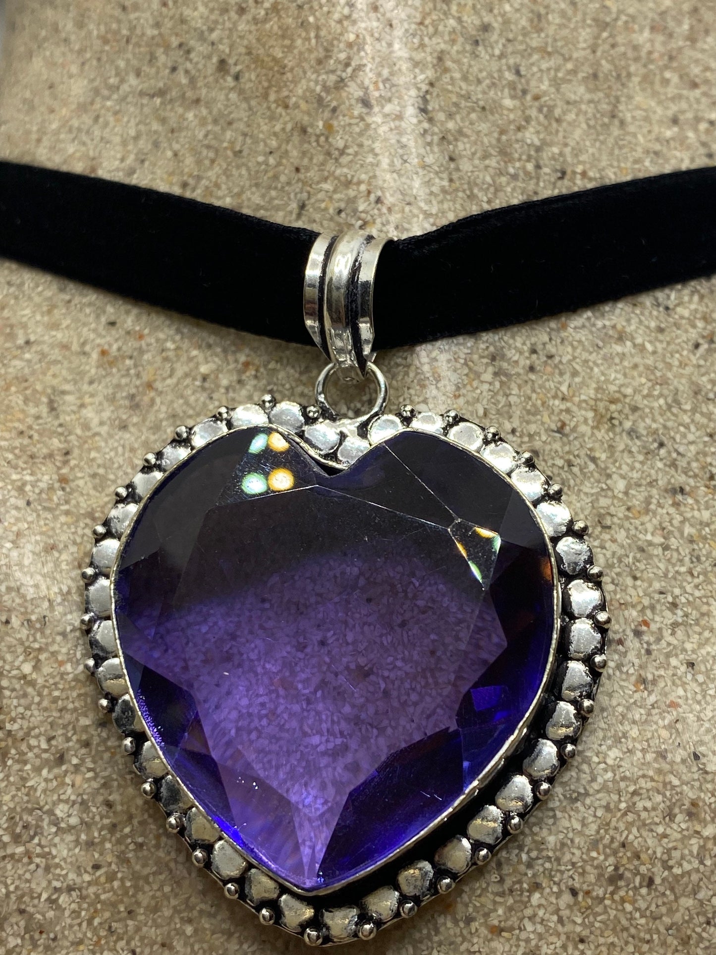 Vintage Heart Antique Purple Glass Choker Necklace