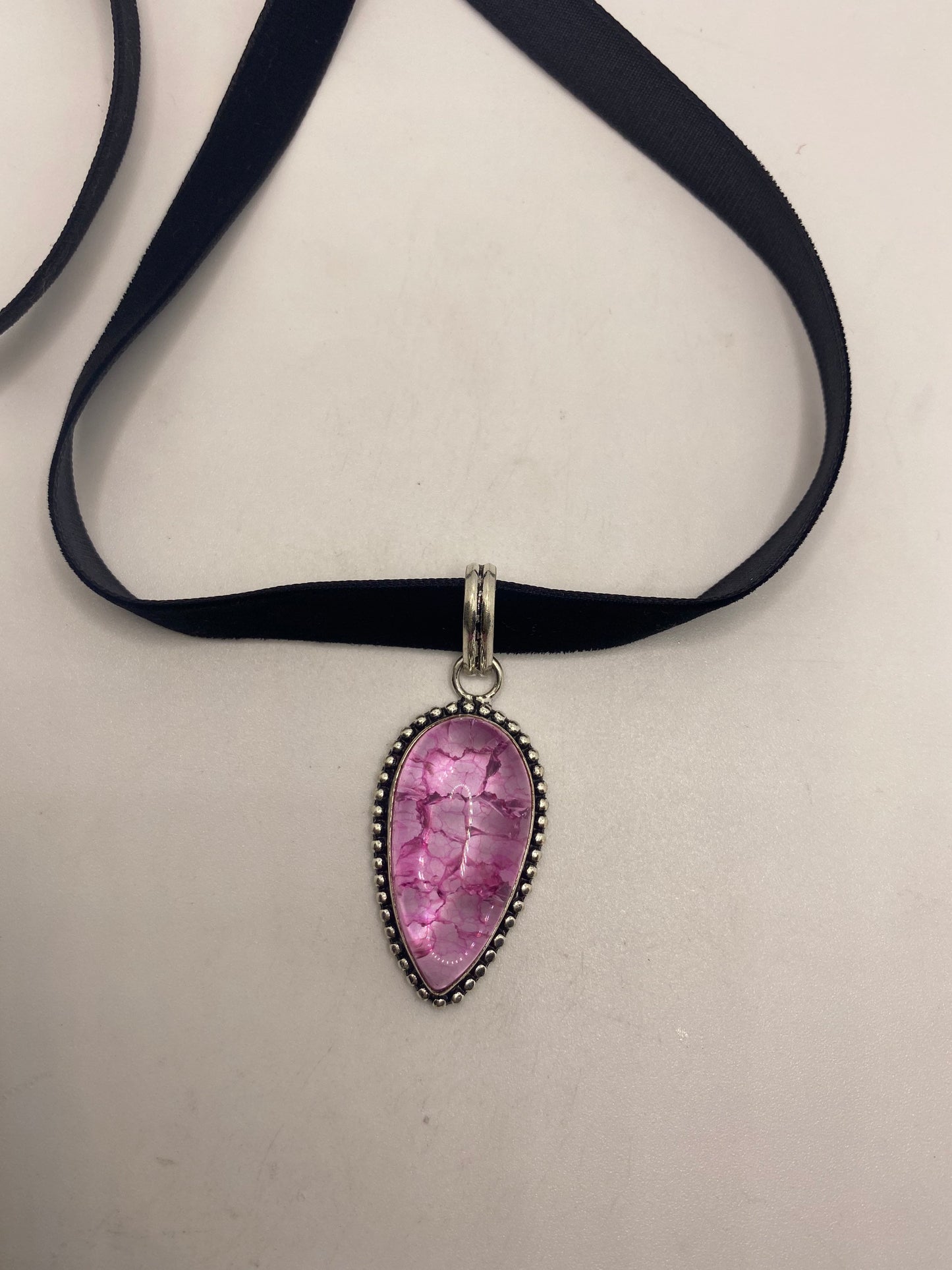 Vintage Antique Pink Crackle Glass Choker Necklace