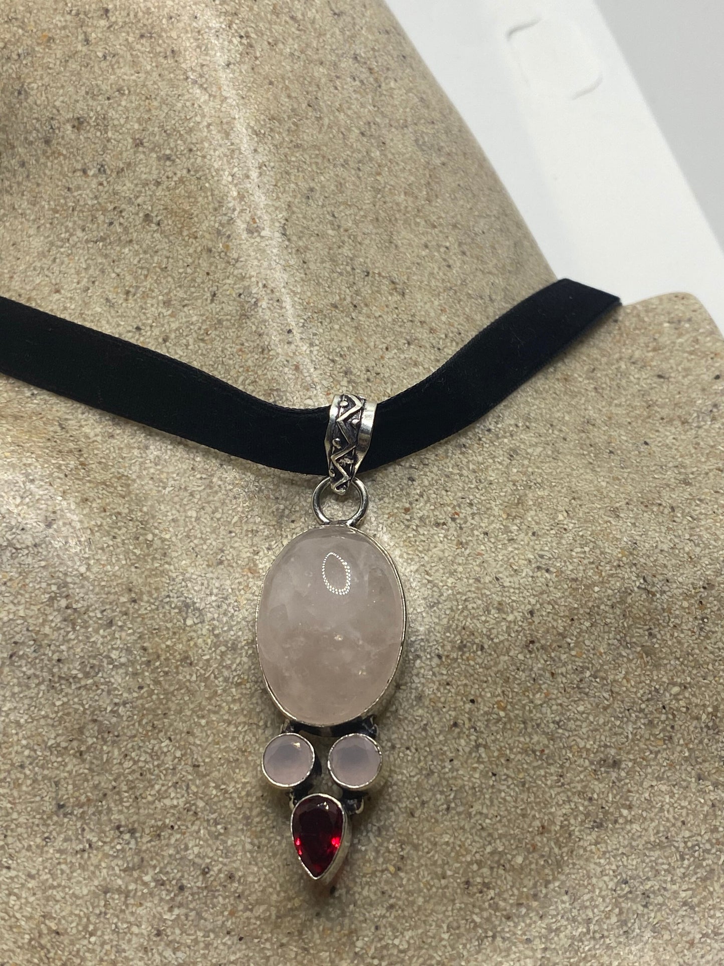 Vintage Antique Pink Rose Quartz Choker Necklace