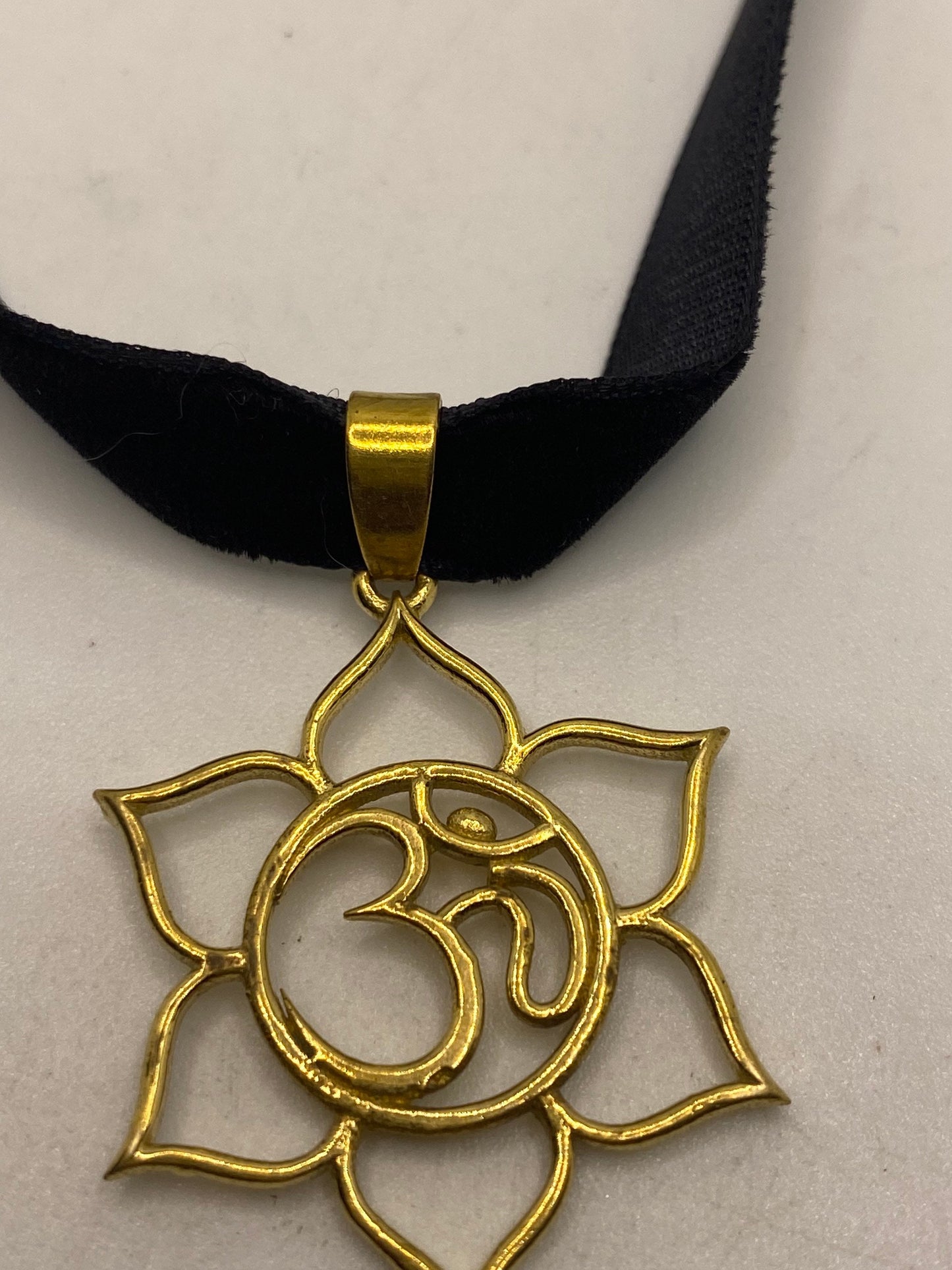 Vintage Ohm Shanti Bronze Velvet Choker Necklace.