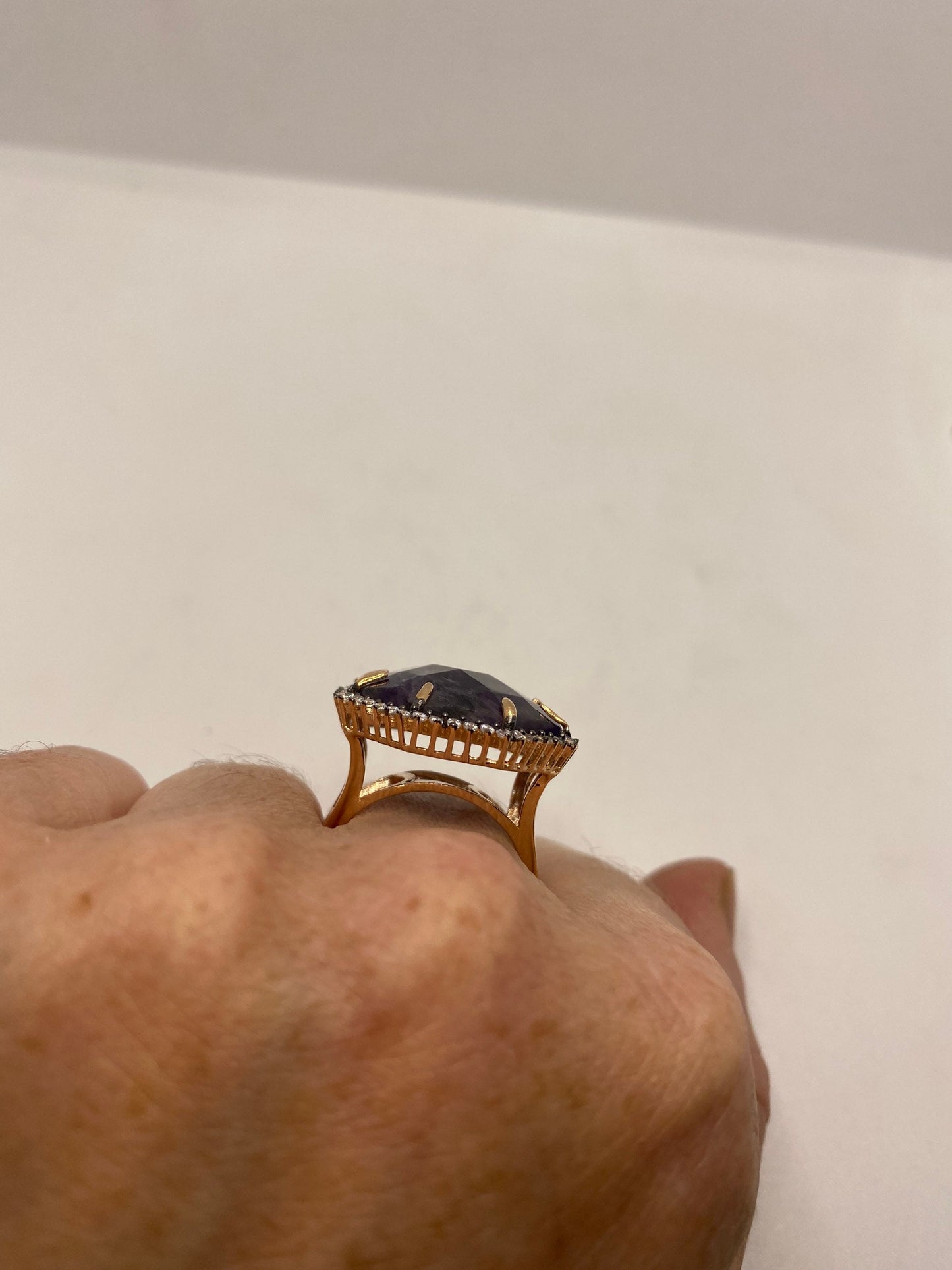 Vintage Purple Amethyst Ring Golden 925 Sterling Silver