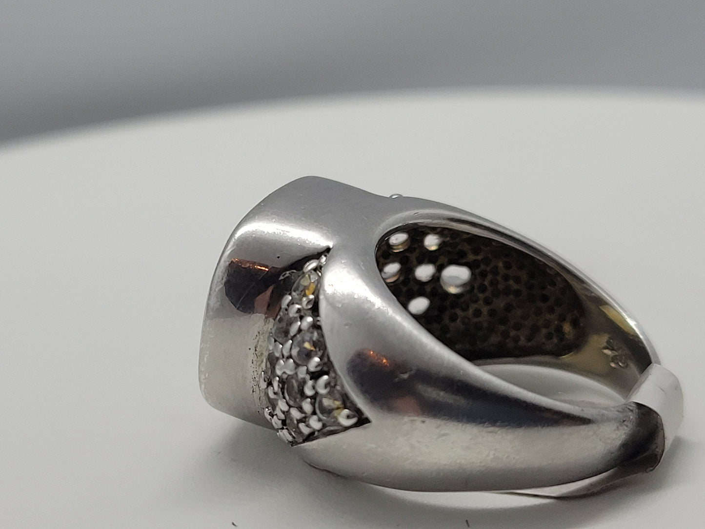 Vintage Yellow Citrine and White Sapphire Statement Ring in 925 Sterling Silver with 14k Gold Accent