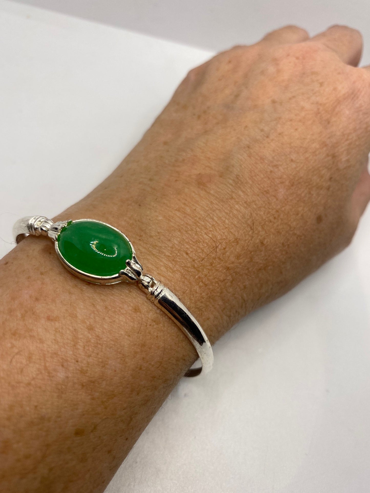 Vintage Green Jade Tennis Bracelet in 925 Sterling Silver