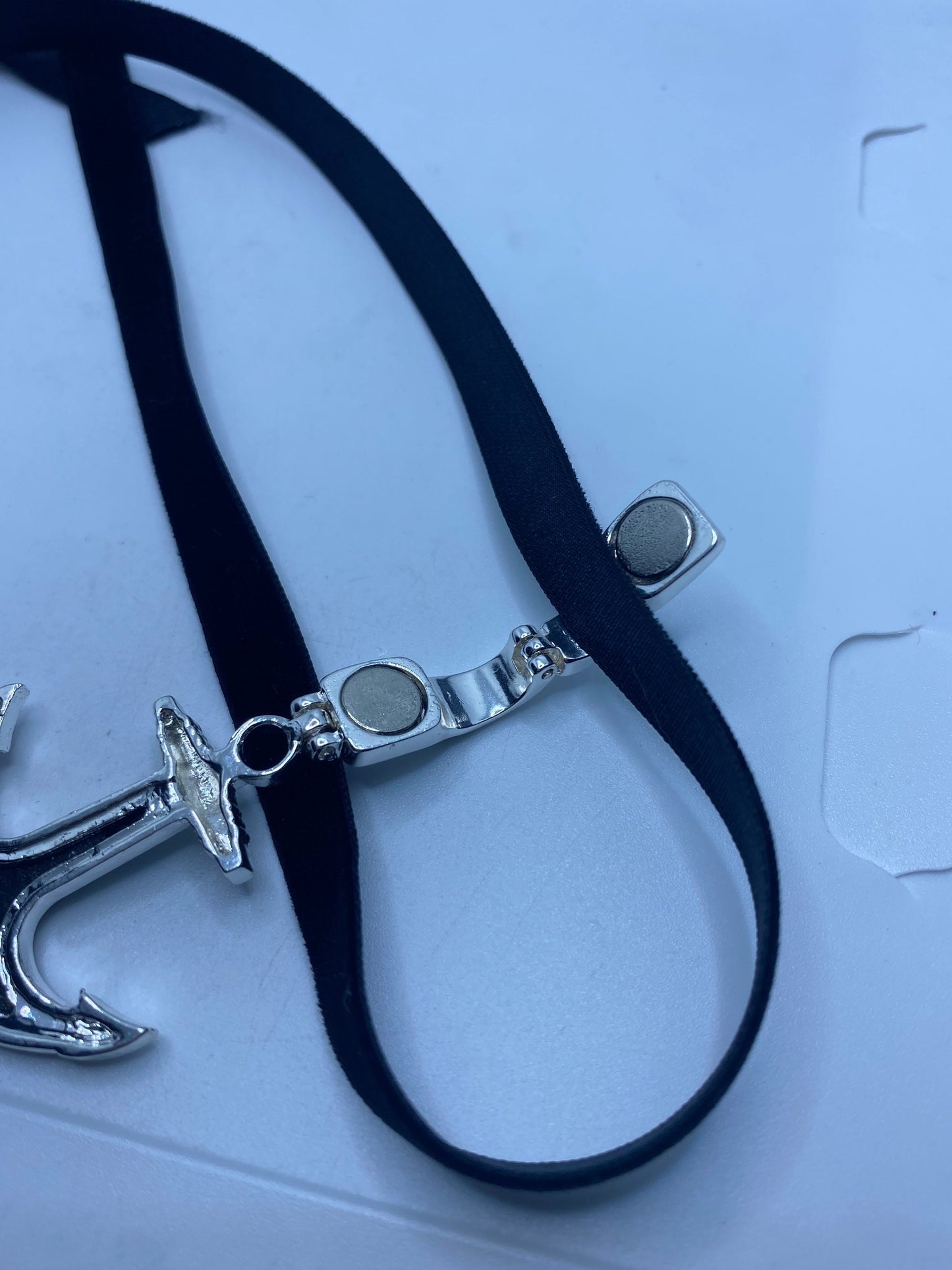 Blue Handmade Gothic Styled Silver Finished Genuine Abalone Anchor Choker Necklace