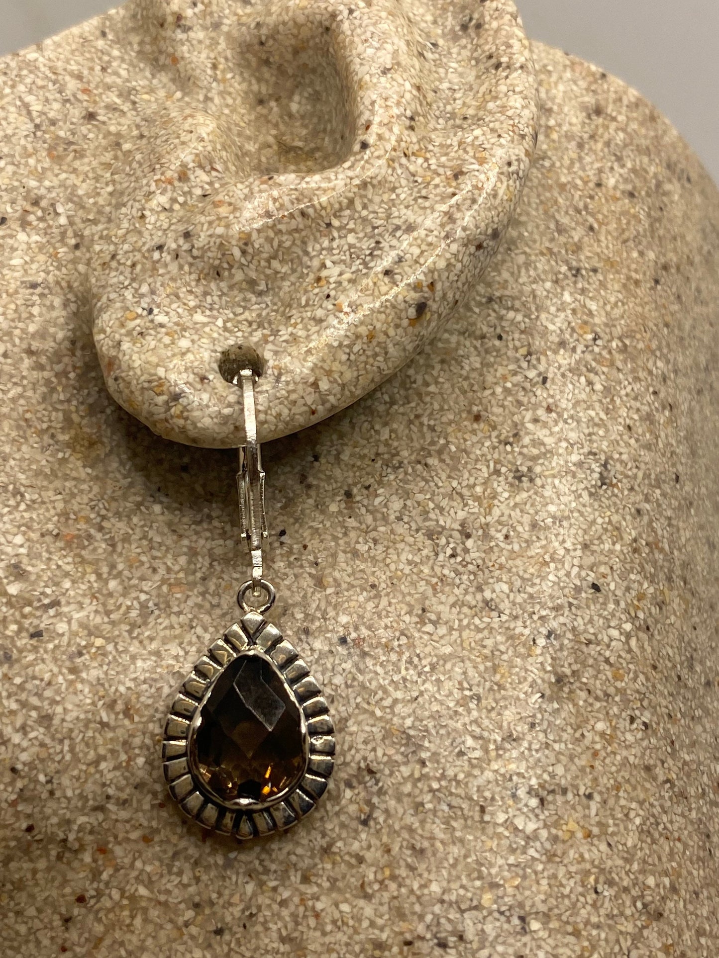 Vintage Brown Smoky Topaz 925 Sterling Silver drop Chandelier Earrings