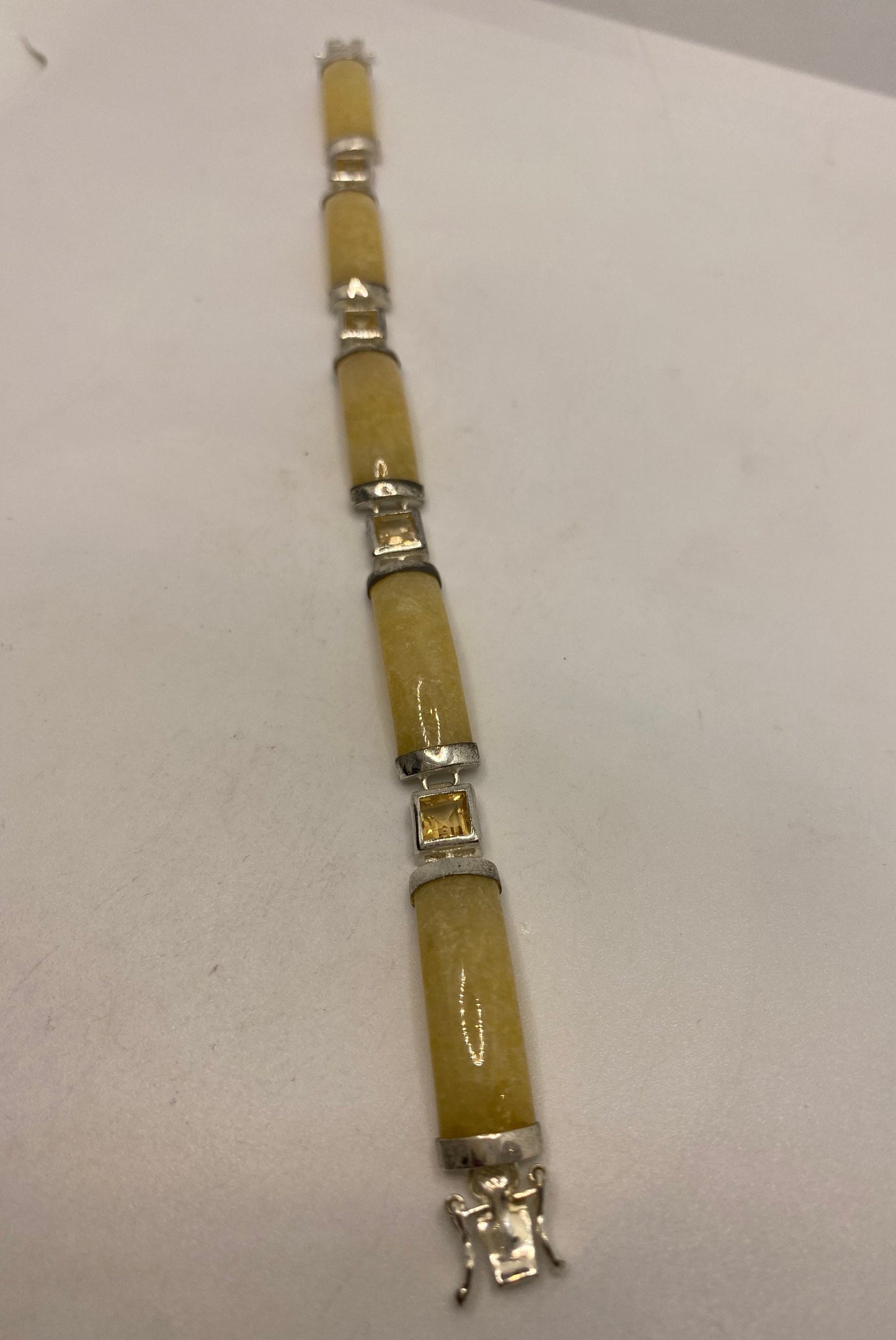 Vintage Yellow Jade Citrine Tennis Bracelet in 925 Sterling Silver