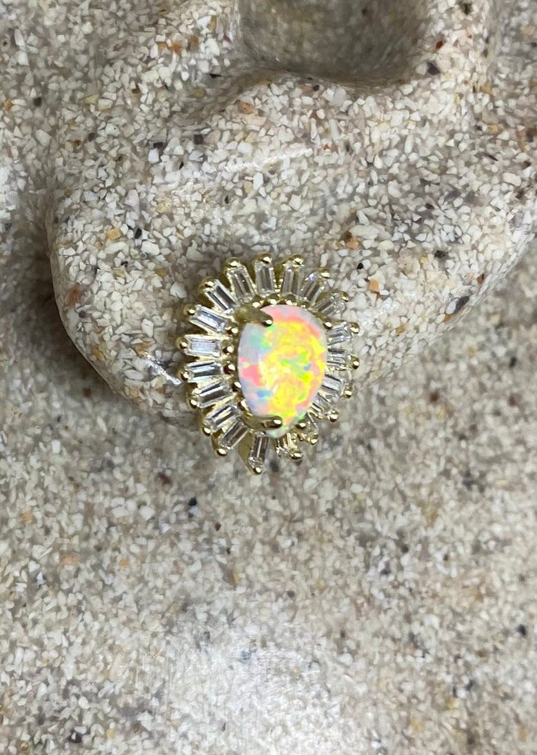 Vintage Fire Opal Earrings 925 Sterling Golden Stud Button