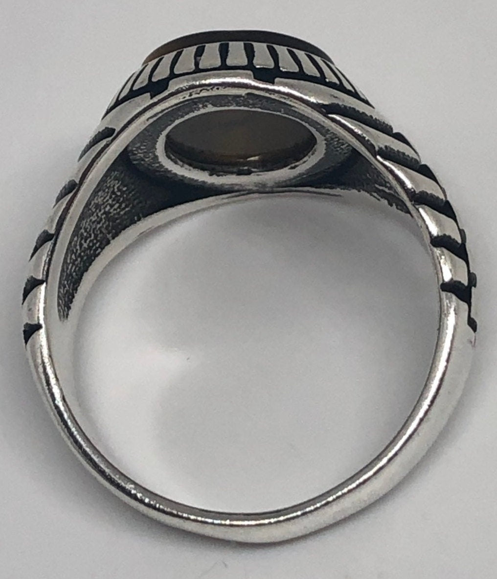 Vintage Gothic Sterling Silver Genuine Tigers Eye Mens Ring
