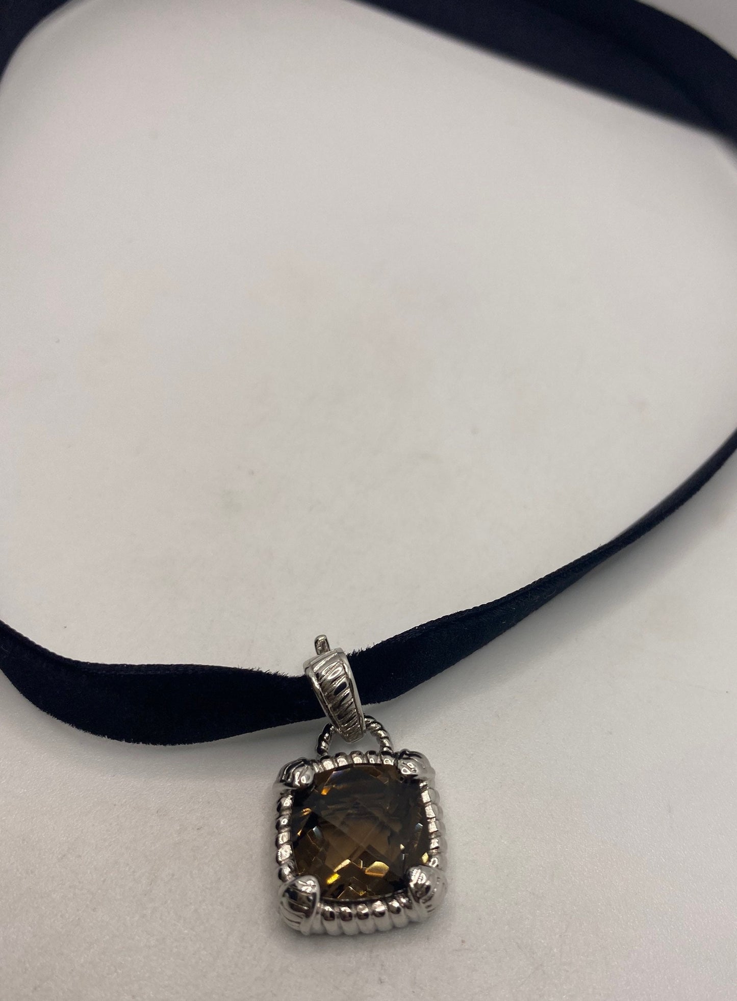 Vintage Smoky Topaz 925 Sterling Silver Necklace Choker