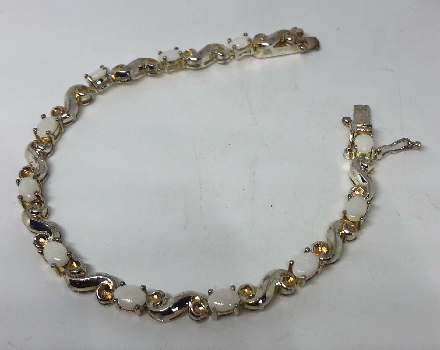 Vintage White Fire Opal Tennis Bracelet 925 Sterling Silver