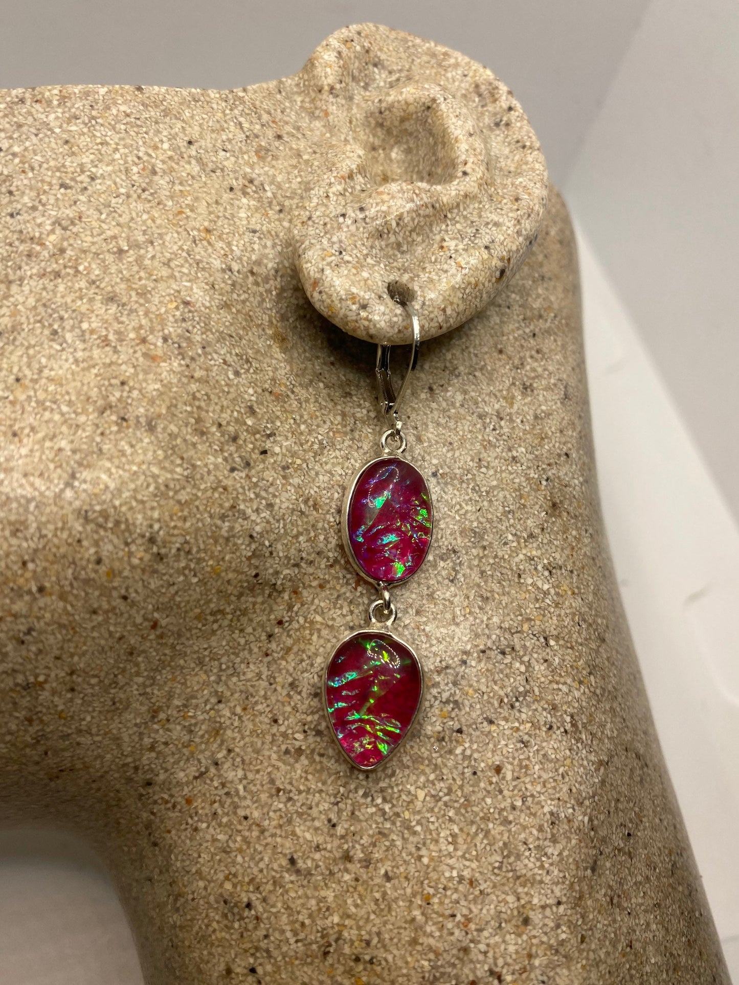 Vintage Red Butterfly wing Glass Earrings 925 Sterling Silver Leverback