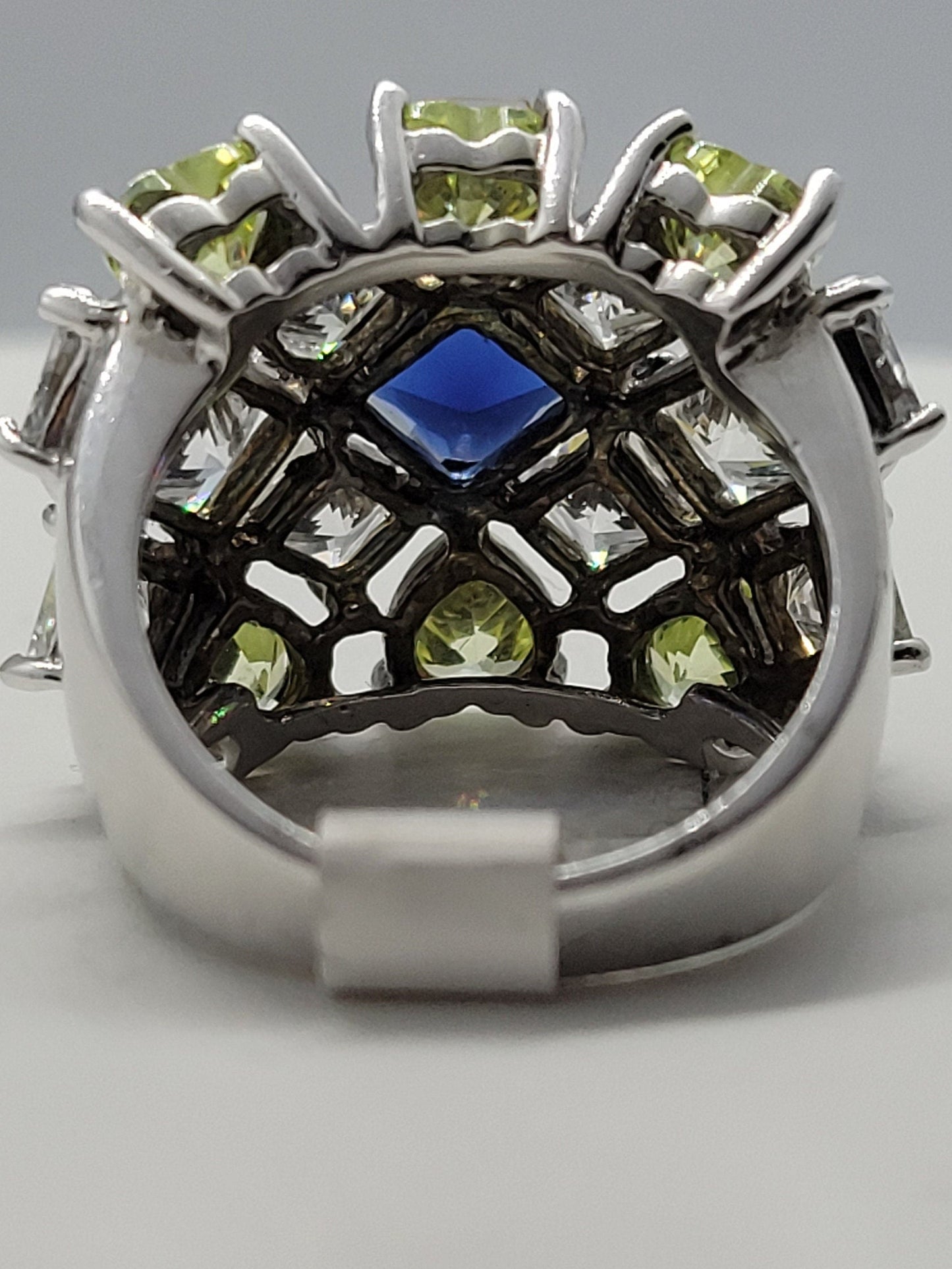 Vintage CZ Big Blue Party Ring in 925 Sterling Silver