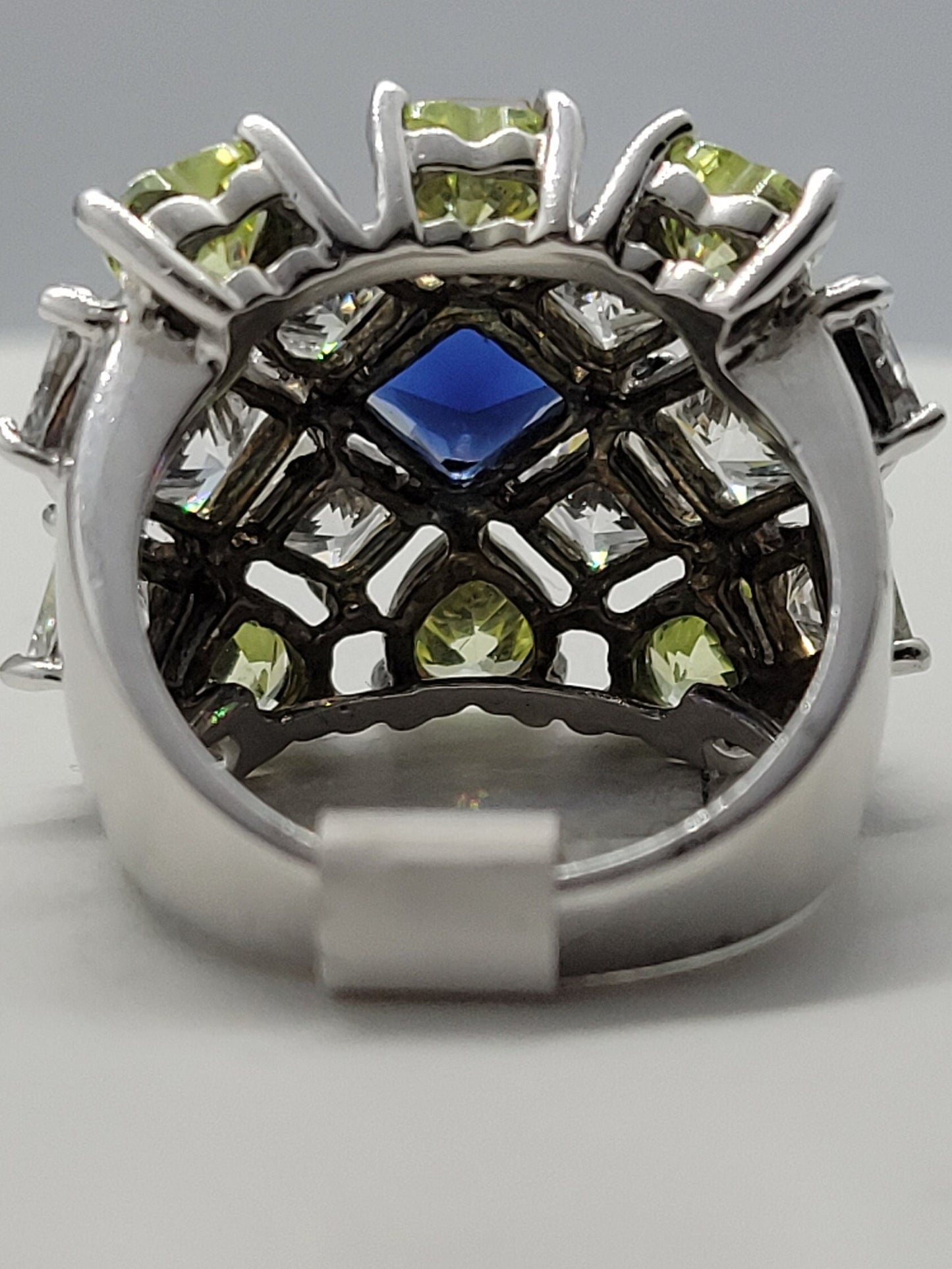 Vintage CZ Big Blue Party Ring in 925 Sterling Silver