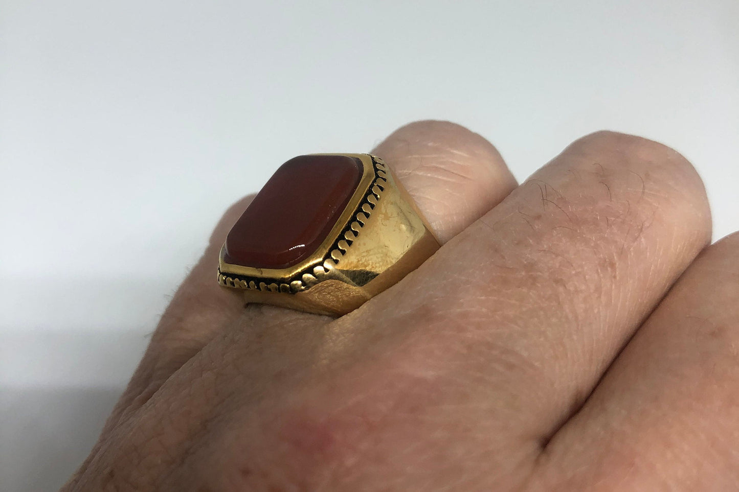 Vintage Gold Detailed Red Carnelian Mens Ring