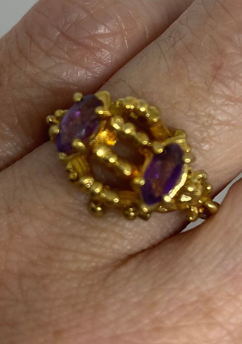Vintage Purple Amethyst Ring 925 Sterling Silver Size 7.5