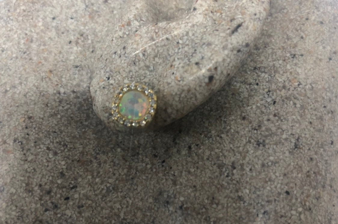 Vintage Fire Opal Earrings Golden 925 Sterling Silver button Studs