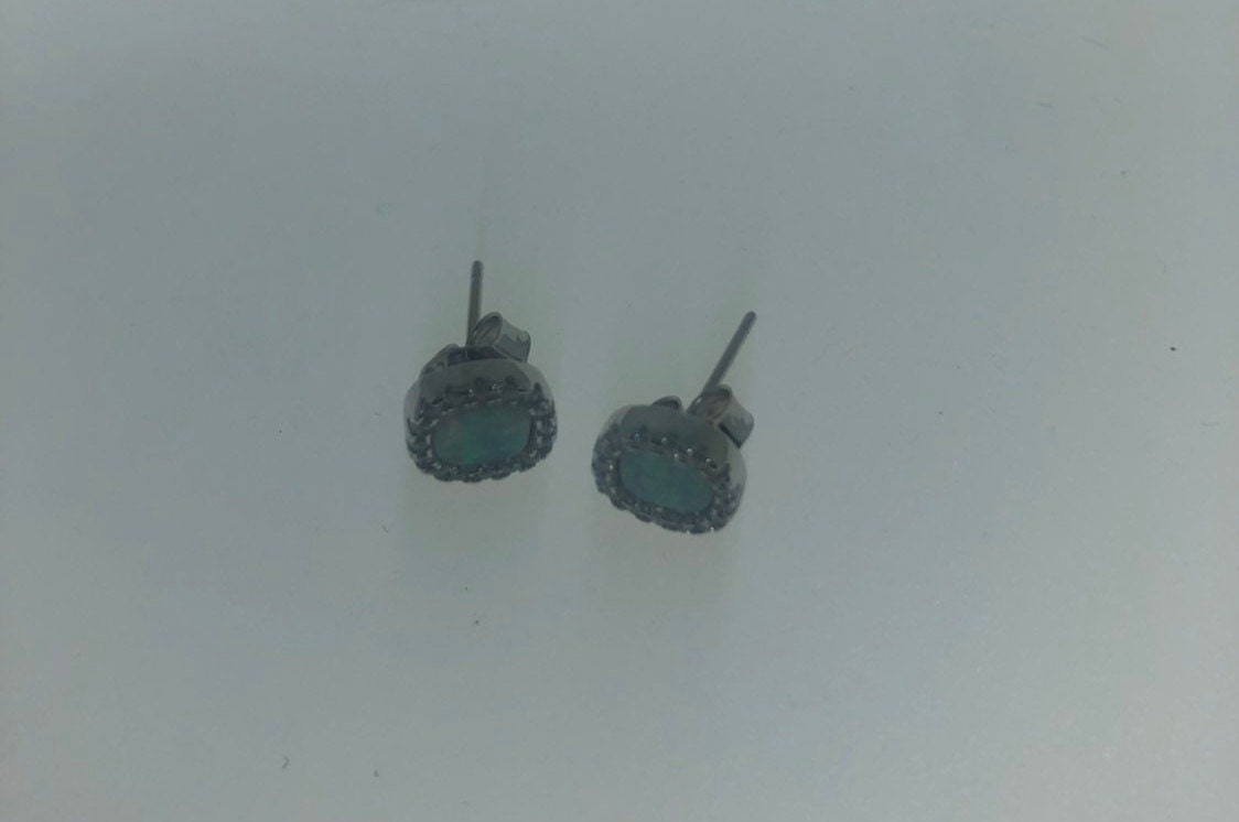 Vintage Fire Opal Earrings 925 Sterling Silver button Studs