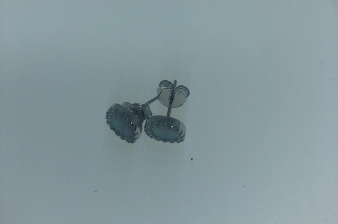 Vintage Fire Opal Earrings 925 Sterling Silver button Studs