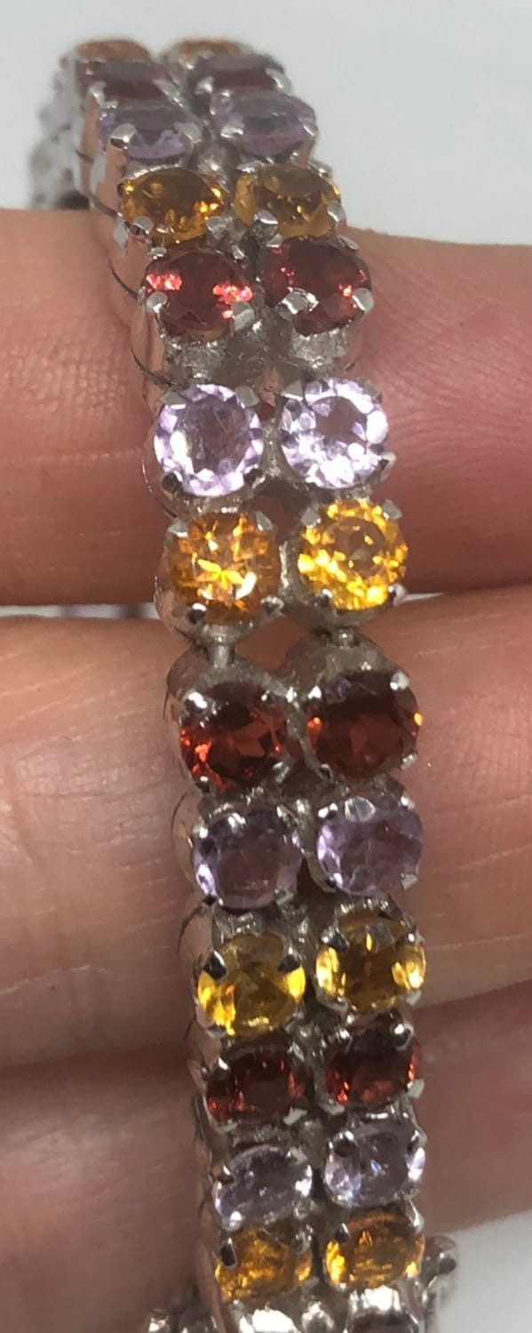 Handmade Genuine Mixed Gemstone in 925 Sterling Silver Tennis Bracelet