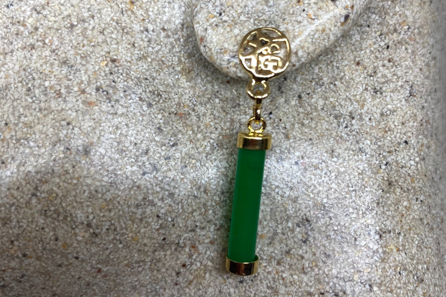 Vintage Fun Green Jade Gemstone Gold Rhodium Bronze Earrings