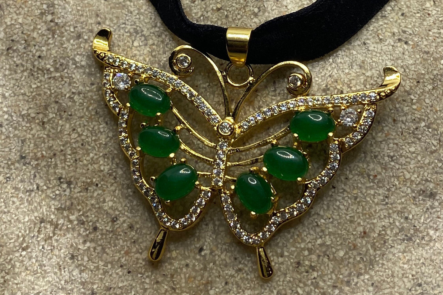 Vinate Green Jade Gold Finish Butterfy Necklace