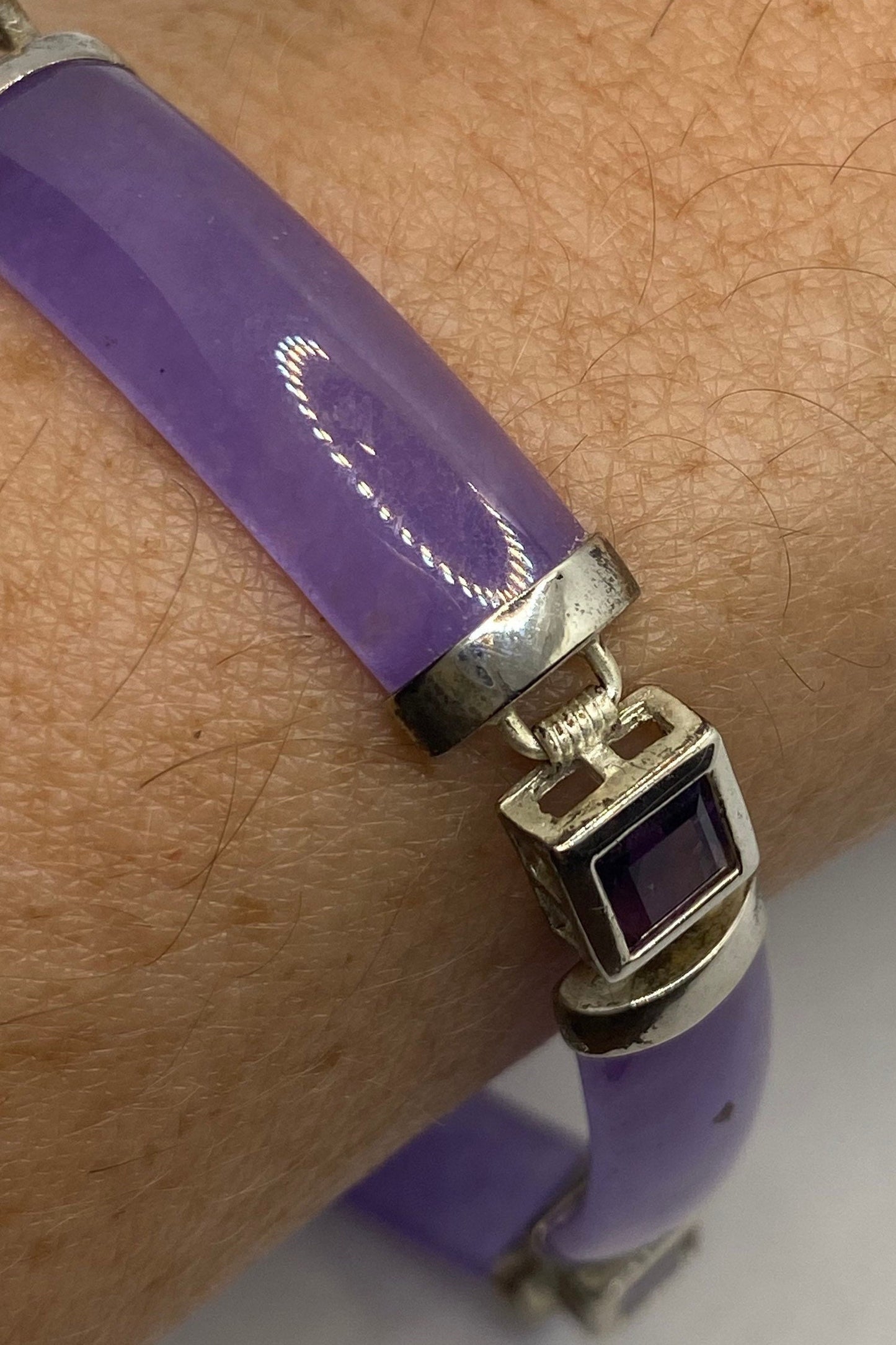 Vintage Purple Jade Amethyst Bracelet 925 Sterling Silver Tennis