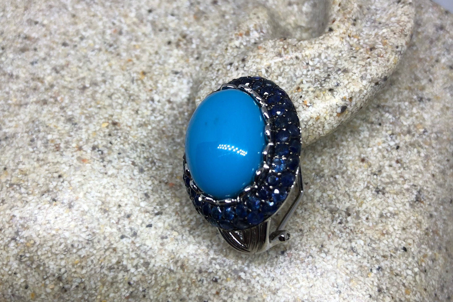 Vintage Mixed Genuine Blue Sapphire Turquoise Gemstone 925 Sterling Silver Earrings