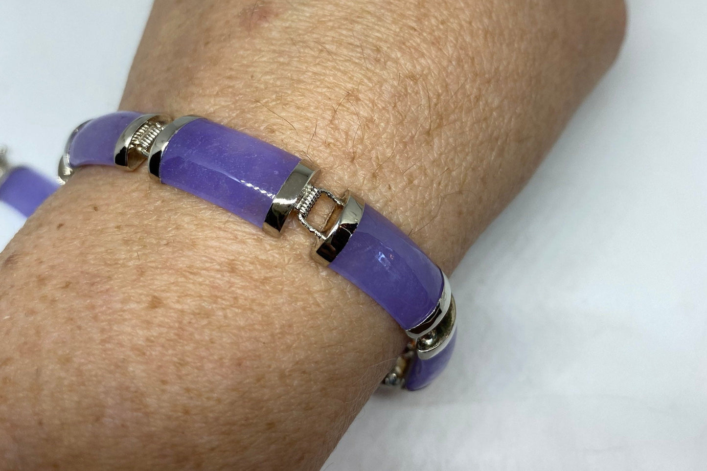 Vintage Purple Jade Tennis Bracelet in 925 Sterling Silver