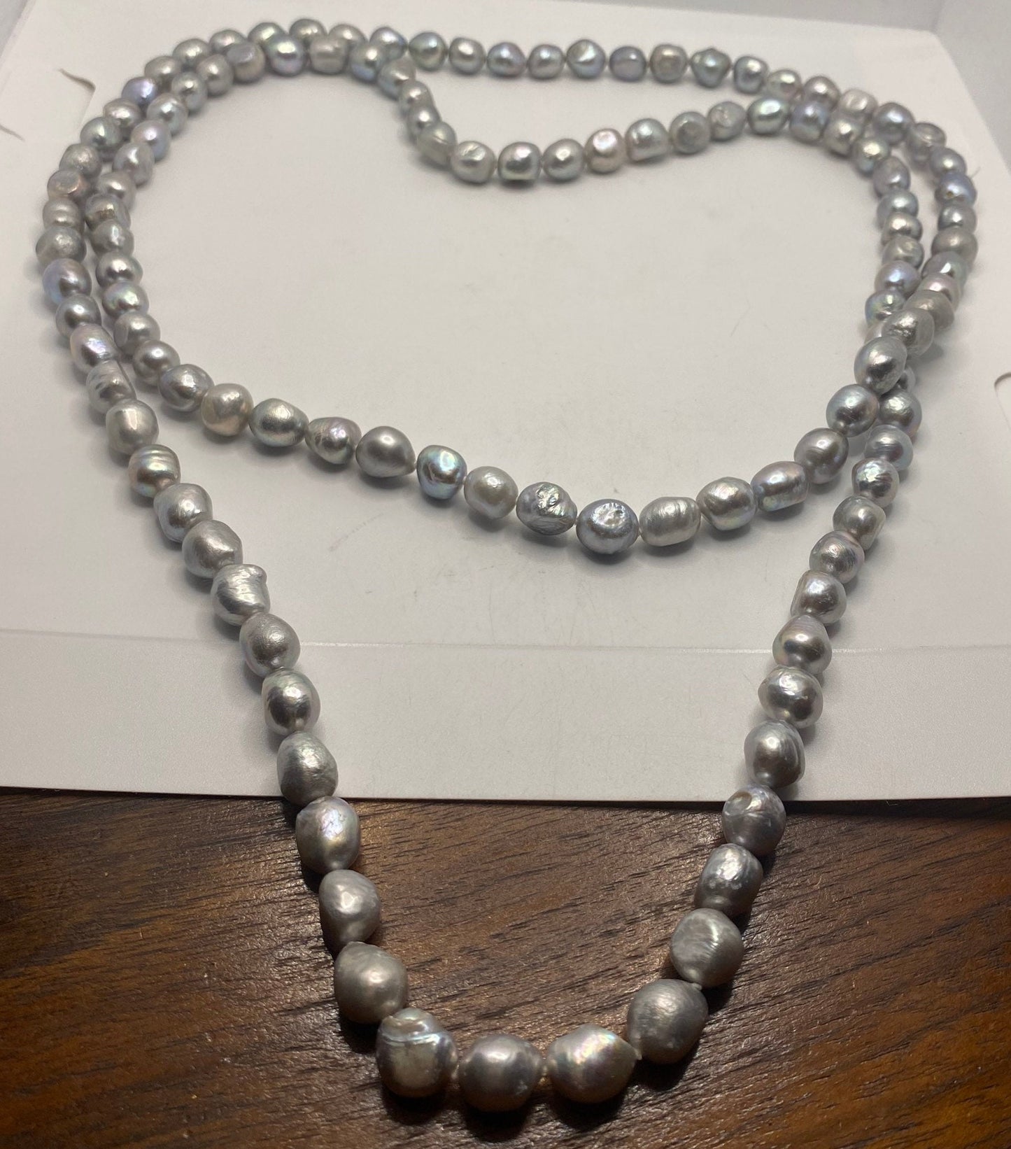 Vintage Hand Knotted Gray Pearl 48 in Necklace