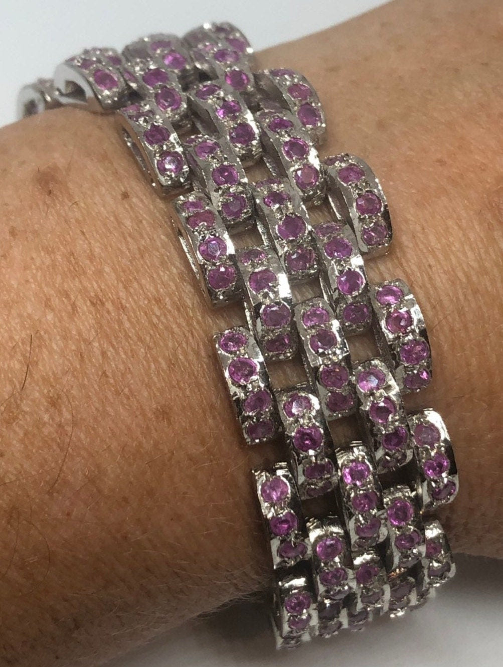 Handmade Genuine Red Ruby in 925 Sterling Silver Bracelet