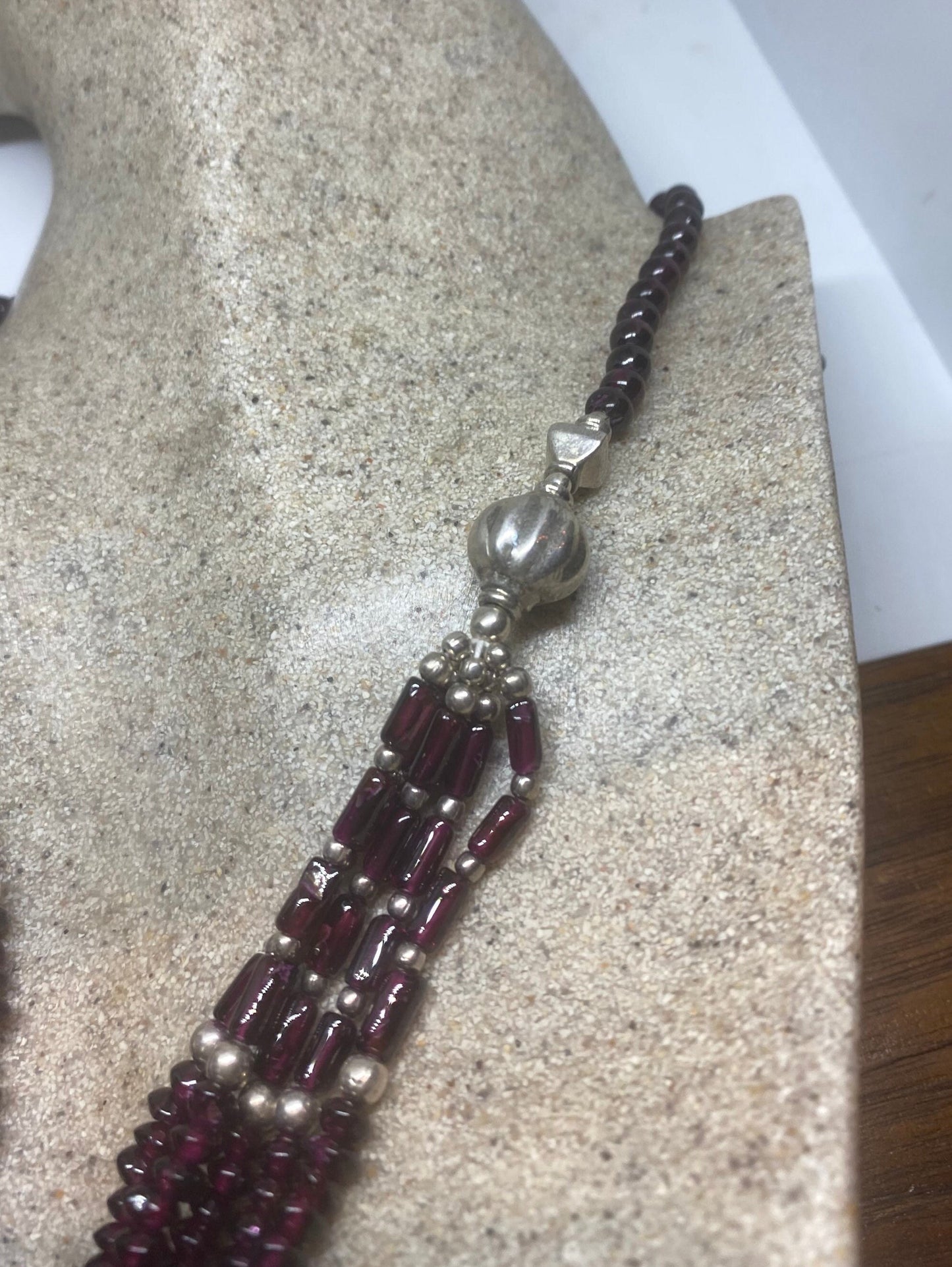 Vintage Moroccan Red Garnet Necklace with 925 Sterling Silver