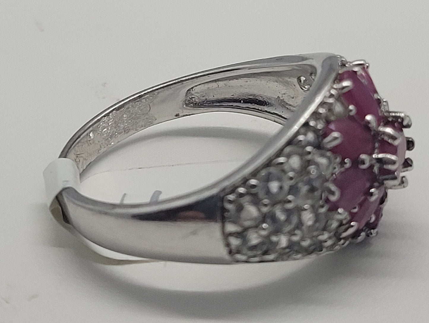 Vintage Red Ruby with White Sapphire Ring in 925 Sterling Silver