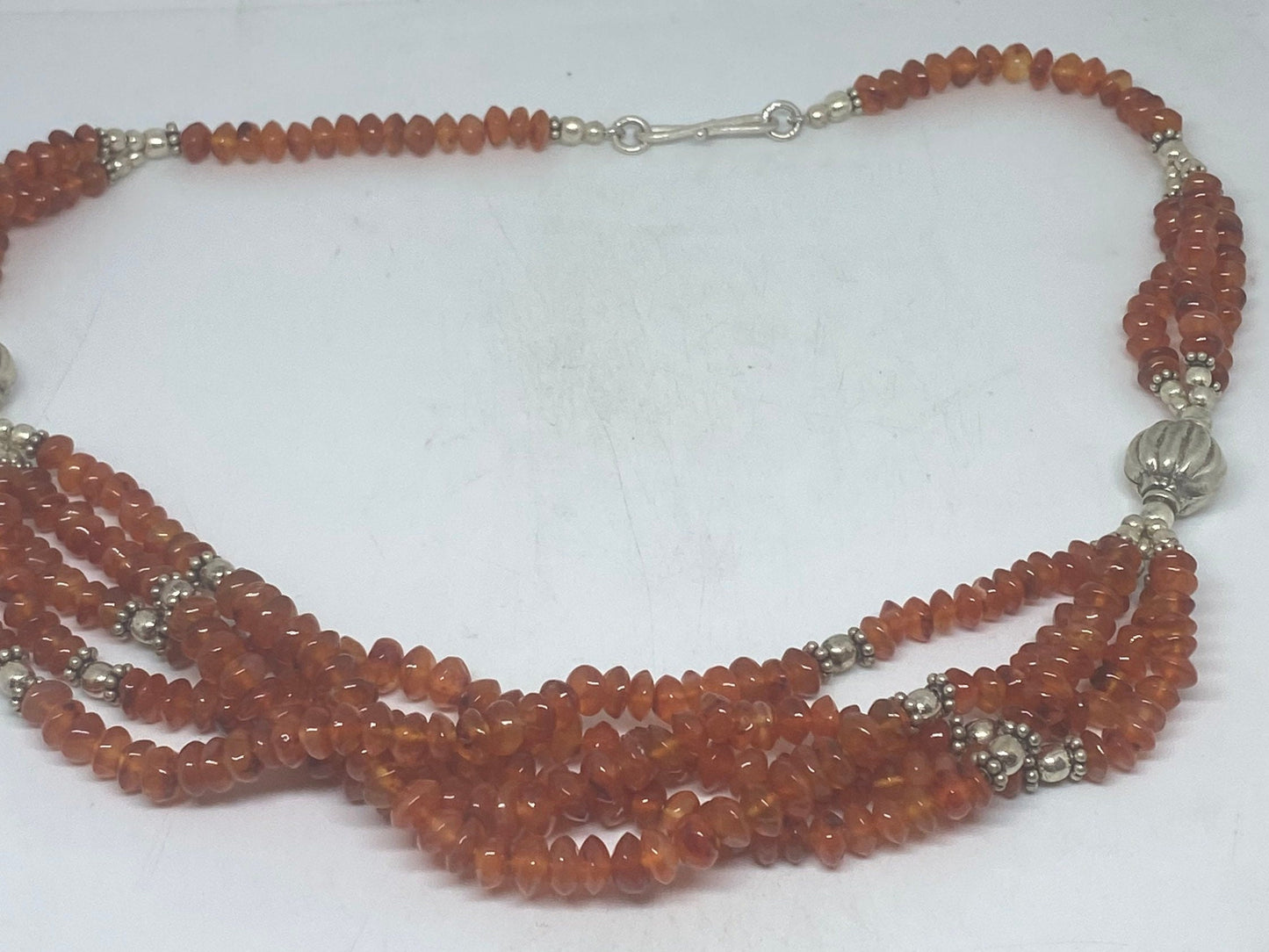 Vintage Moroccan Red Carnelian Crystal Necklace with 925 Sterling Silver