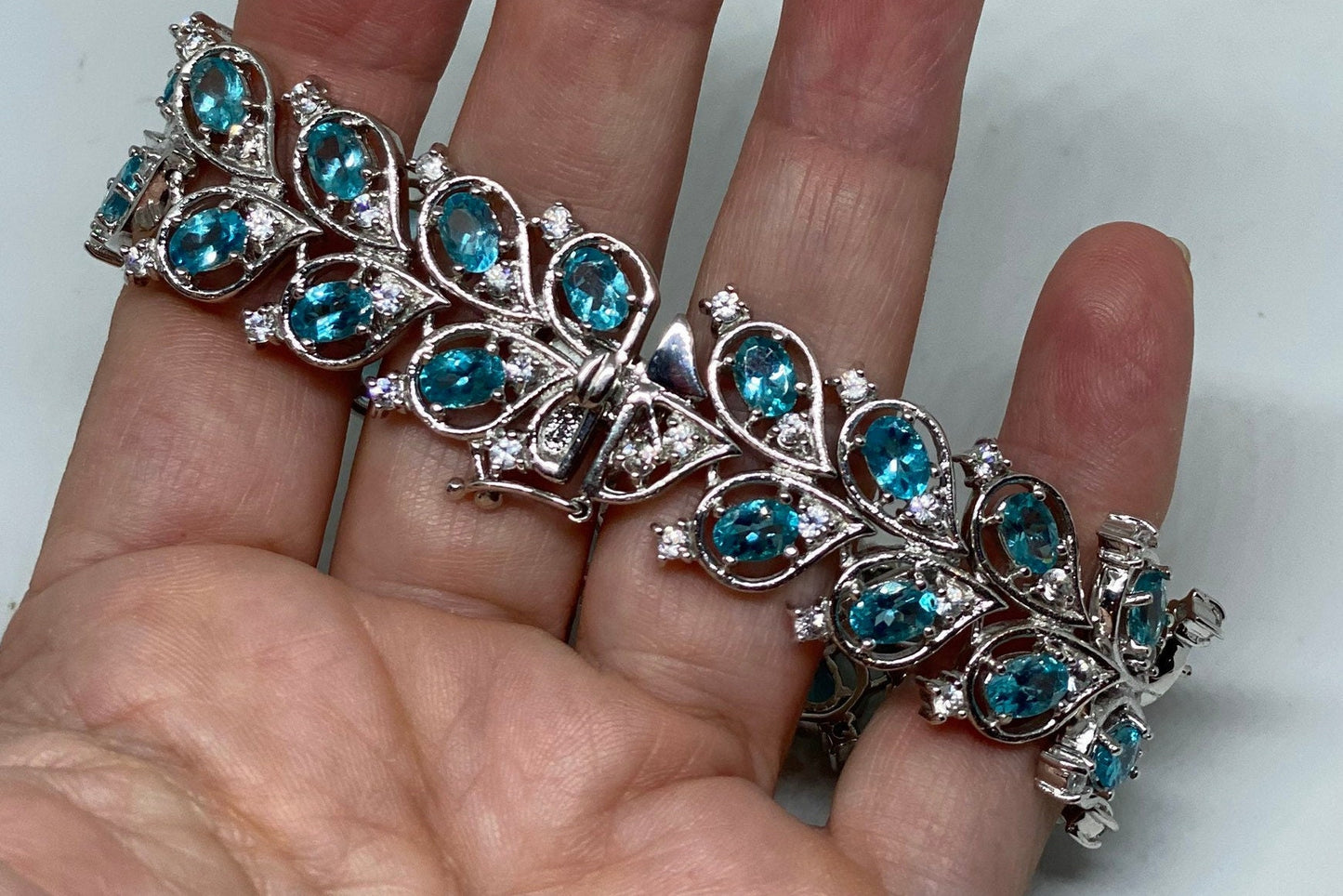 Handmade Blue Topaz in 925 Sterling Silver Tennis Bracelet